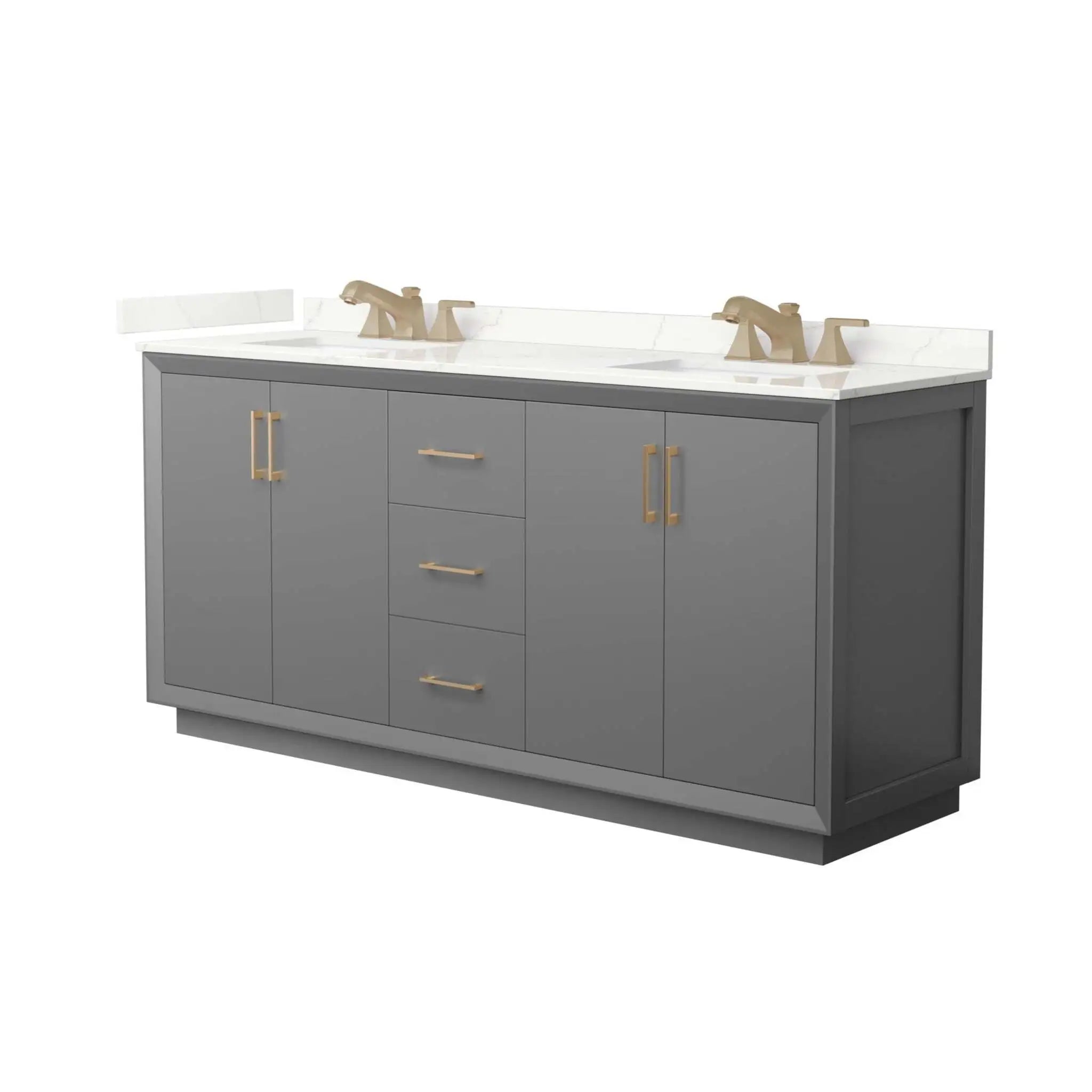 72" Strada Double Bathroom Vanity in Dark Gray with Satin Bronze Trim by Wyndham