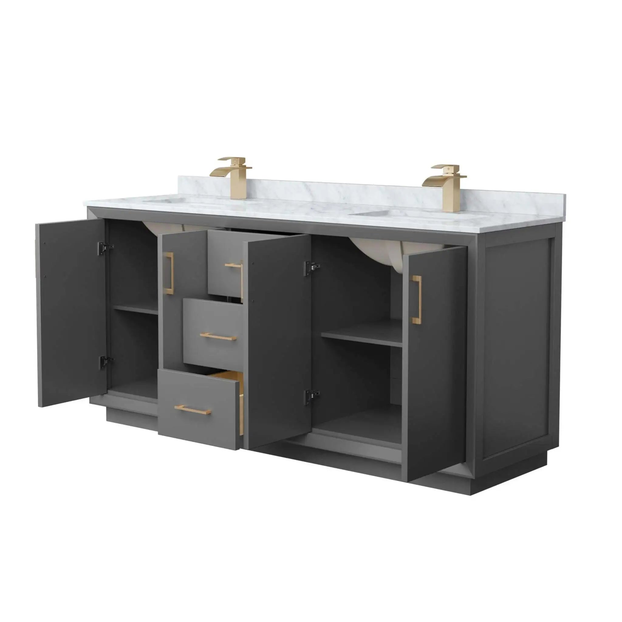72" Strada Double Bathroom Vanity in Dark Gray with Satin Bronze Trim by Wyndham