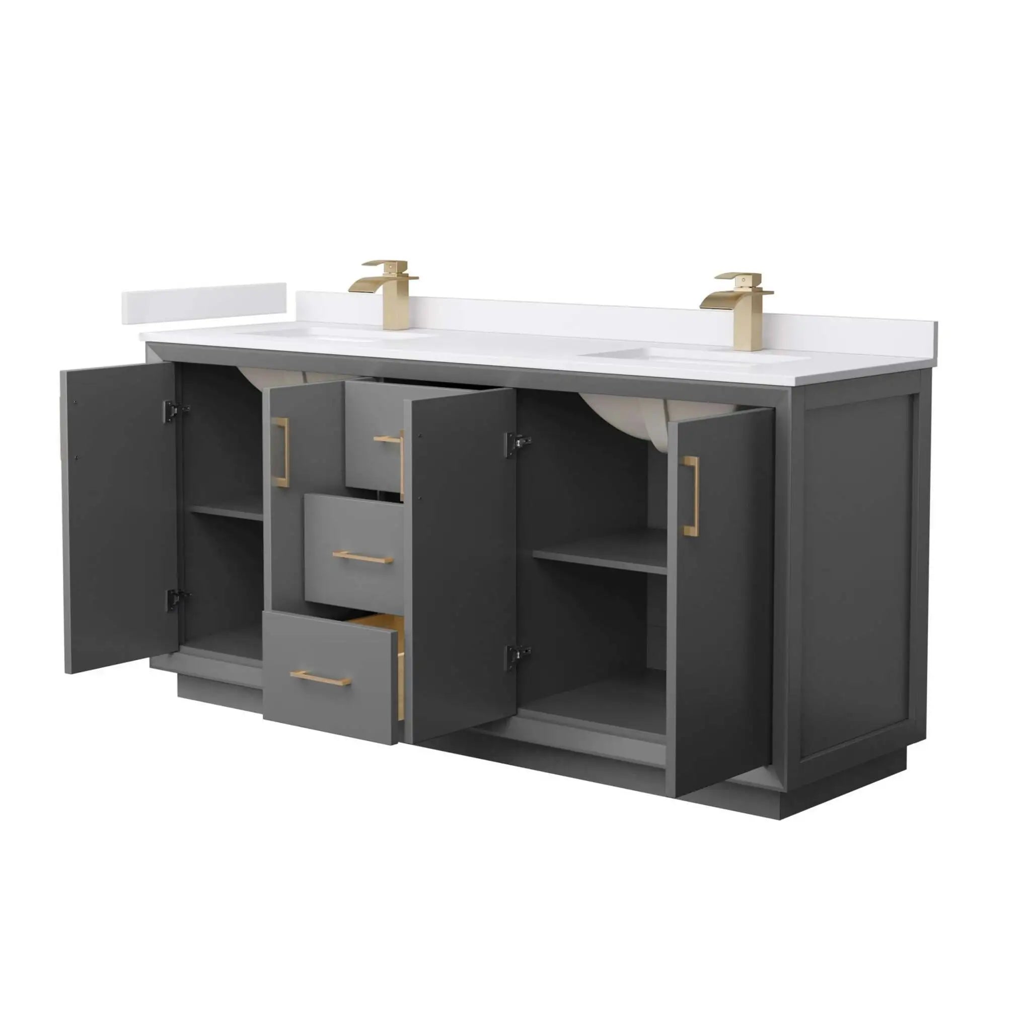 72" Strada Double Bathroom Vanity in Dark Gray with Satin Bronze Trim by Wyndham