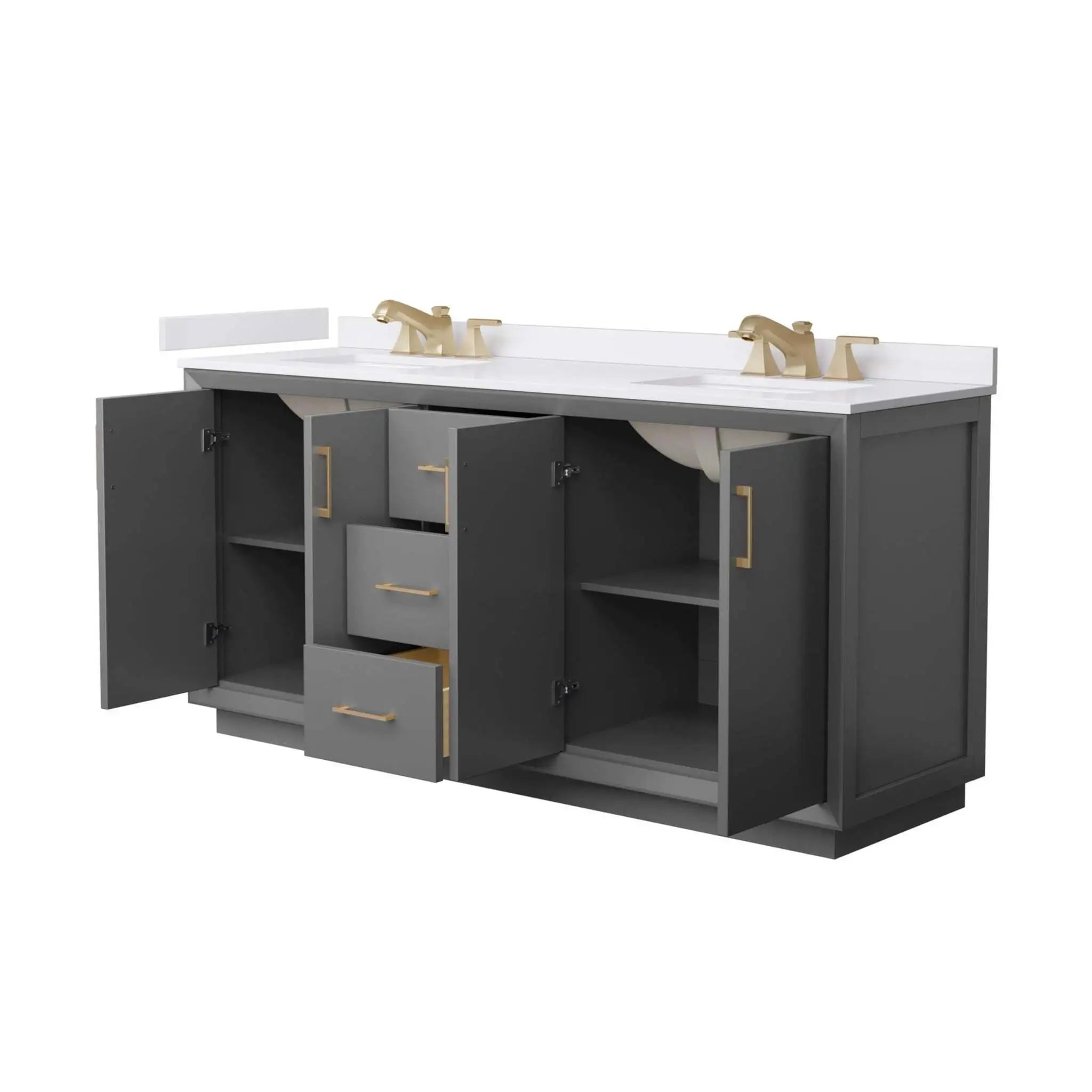 72" Strada Double Bathroom Vanity in Dark Gray with Satin Bronze Trim by Wyndham