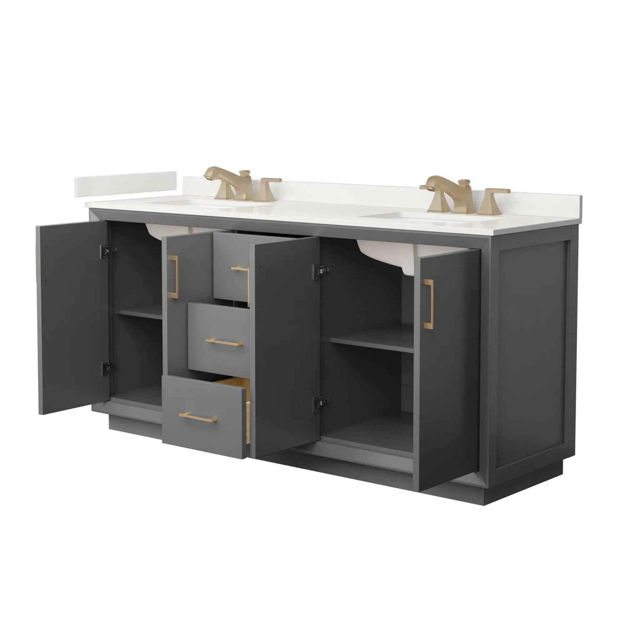 72" Strada Double Bathroom Vanity in Dark Gray with Satin Bronze Trim by Wyndham