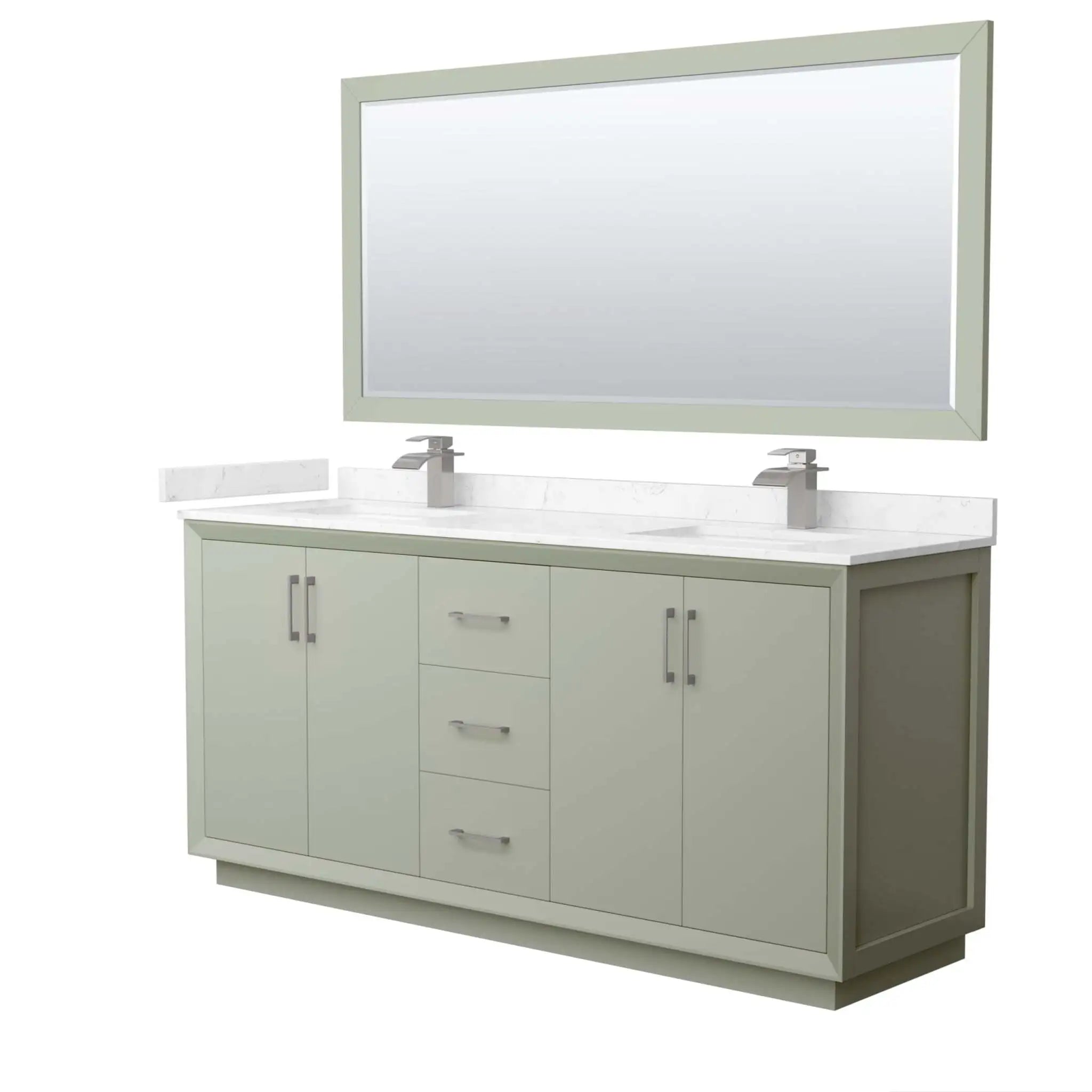 72" Strada Double Bathroom Vanity in Light Green with Brushed Nickel Trim & 70" Mirror by Wyndham