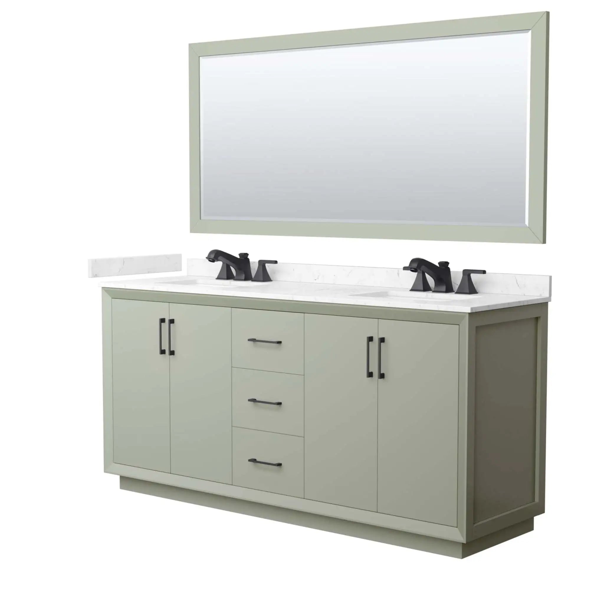 72" Strada Double Bathroom Vanity in Light Green with Matte Black Trim & 70" Mirror by Wyndham