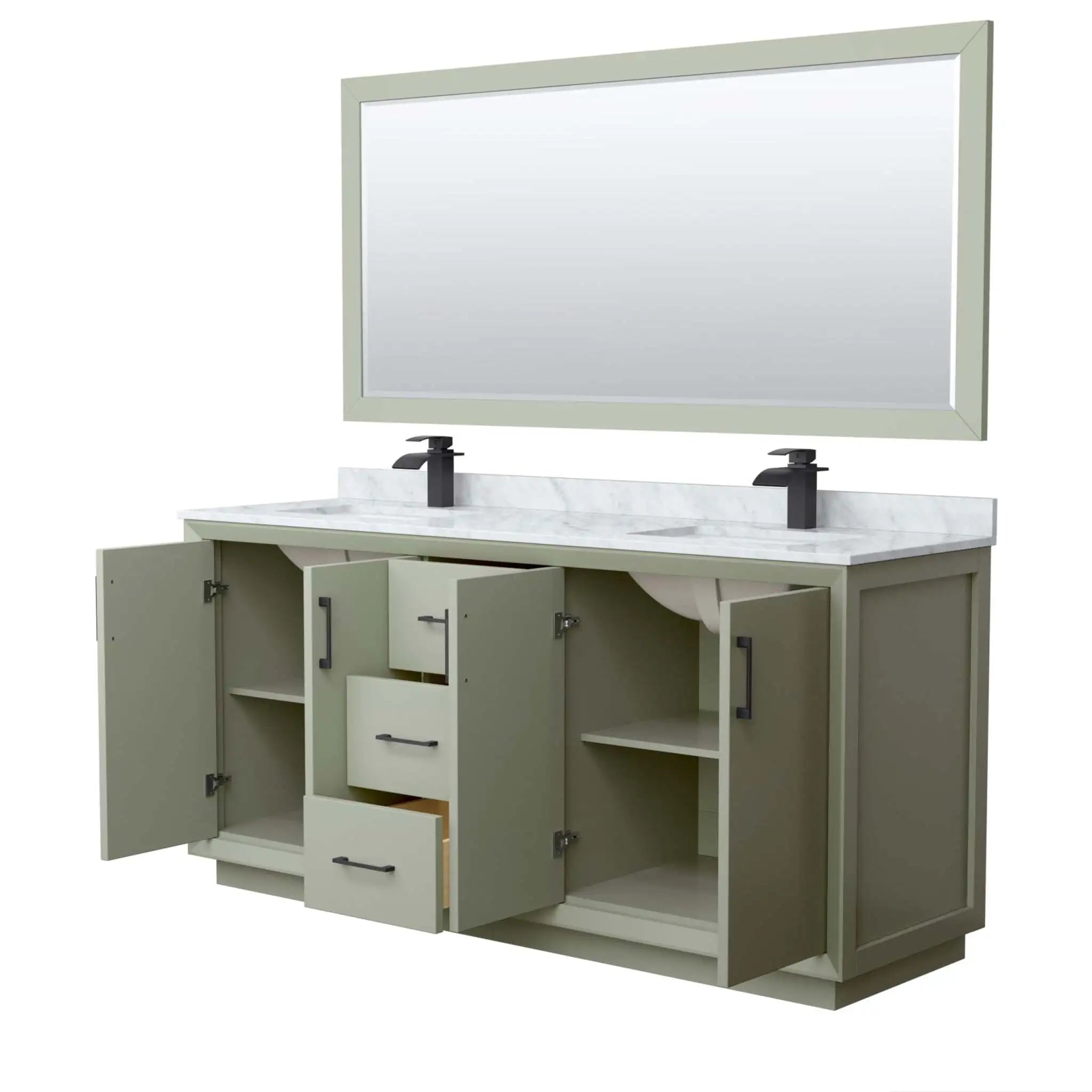 72" Strada Double Bathroom Vanity in Light Green with Matte Black Trim & 70" Mirror by Wyndham