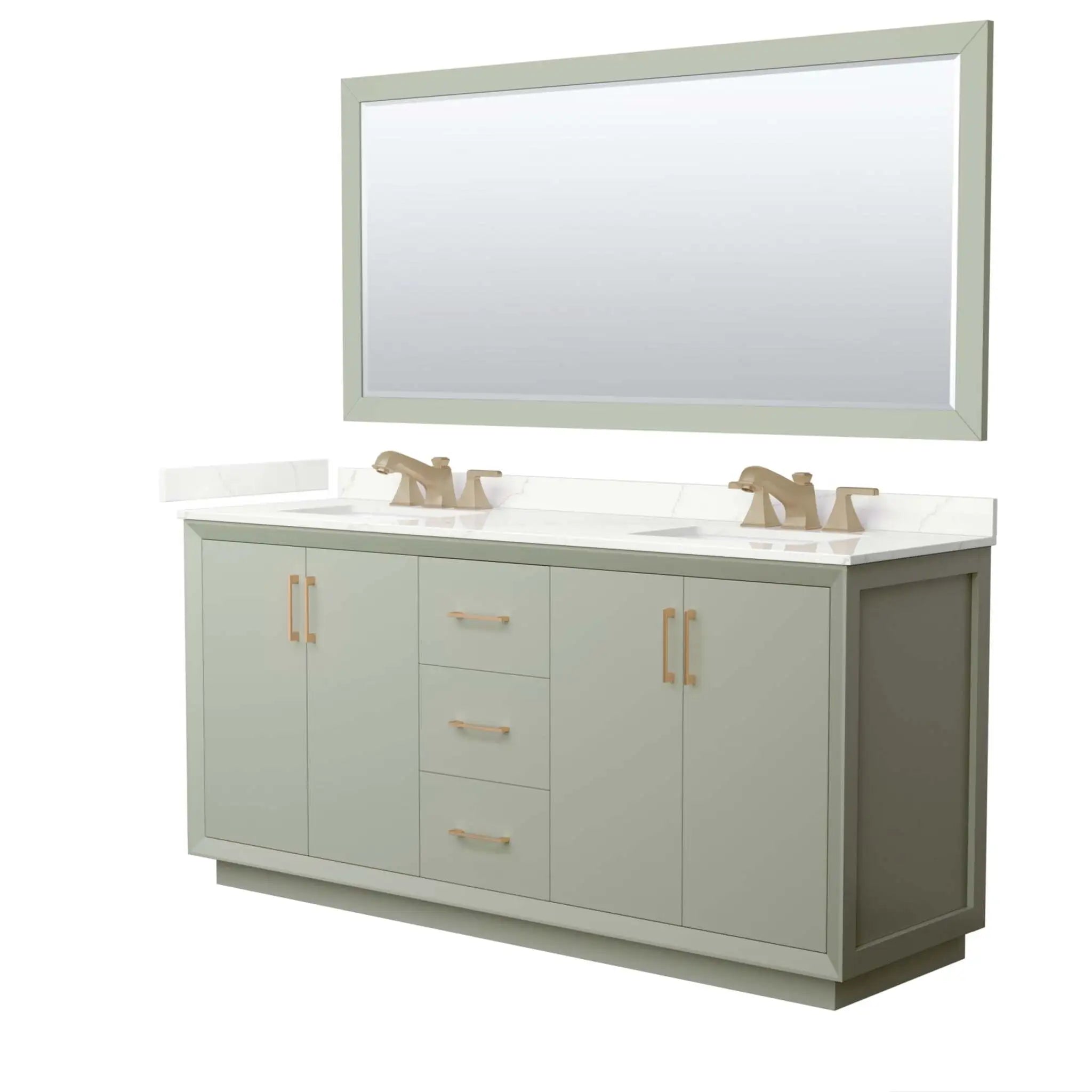 72" Strada Double Bathroom Vanity in Light Green with Satin Bronze Trim & 70" Mirror by Wyndham
