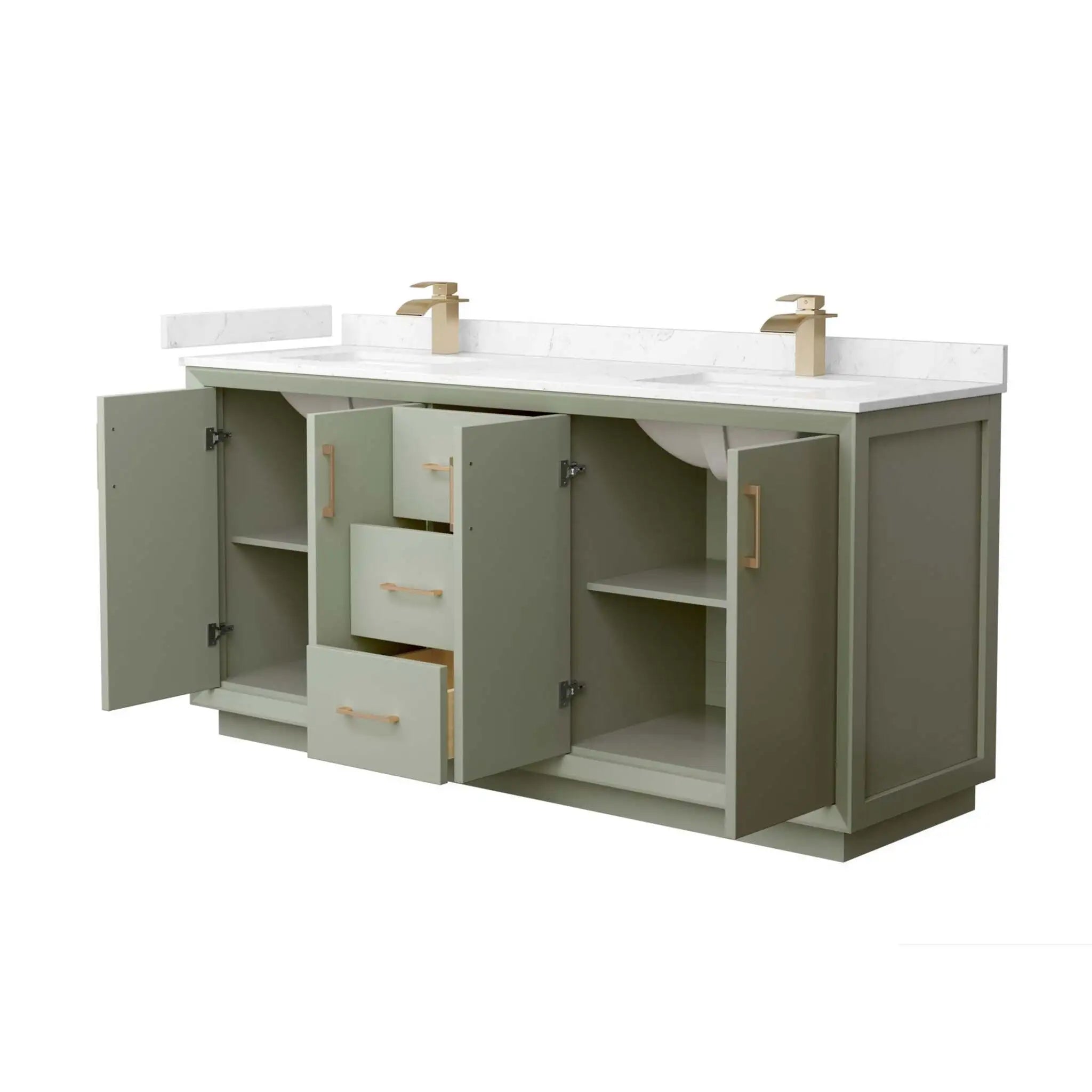 72" Strada Double Bathroom Vanity in Light Green with Satin Bronze Trim by Wyndham