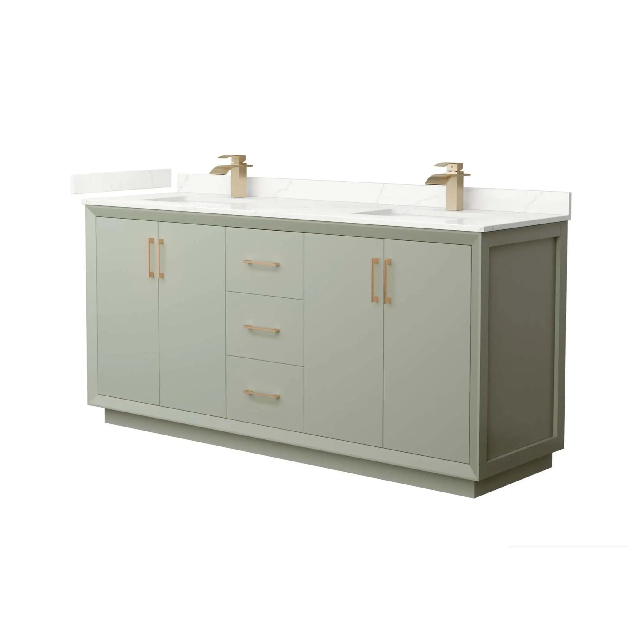 72" Strada Double Bathroom Vanity in Light Green with Satin Bronze Trim by Wyndham