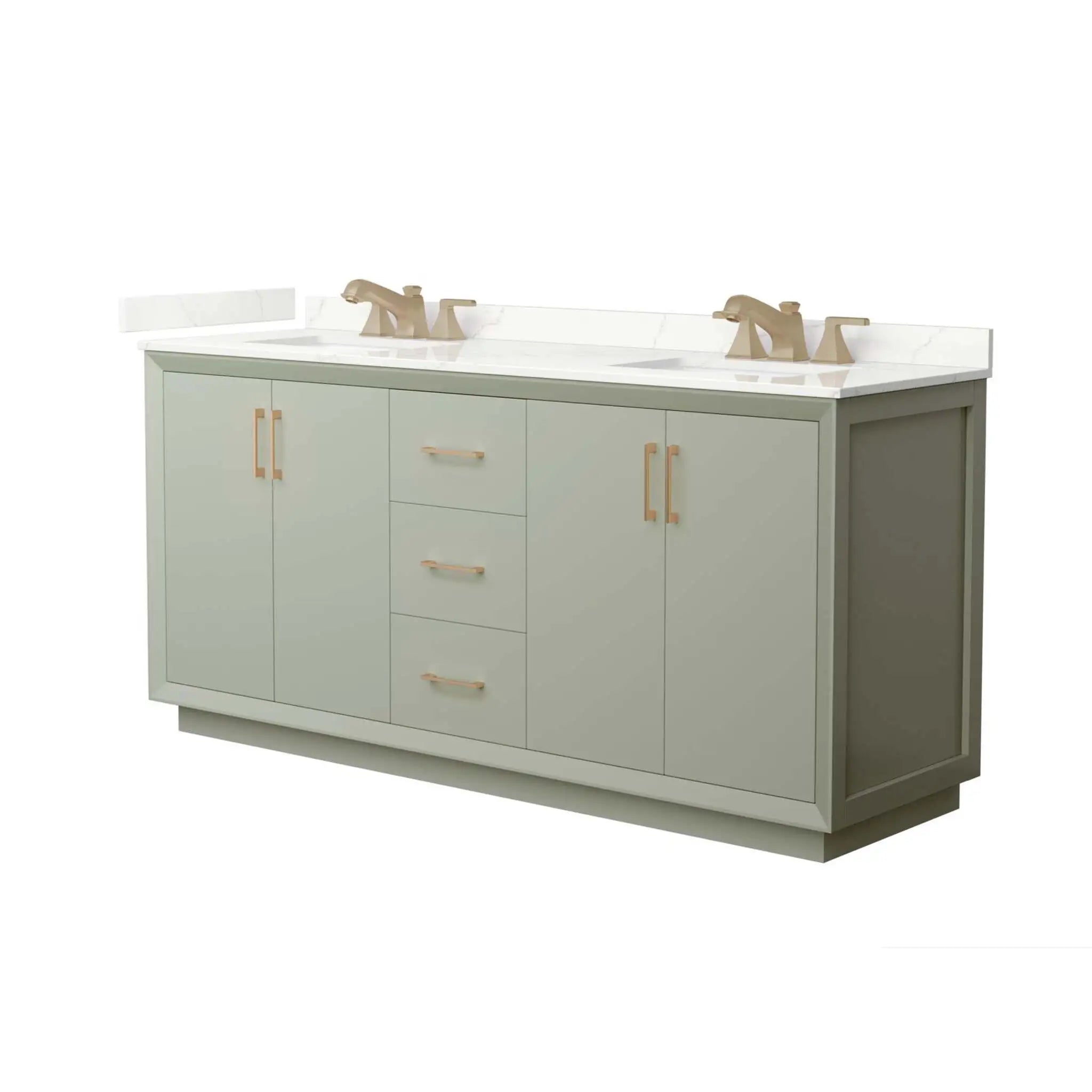 72" Strada Double Bathroom Vanity in Light Green with Satin Bronze Trim by Wyndham