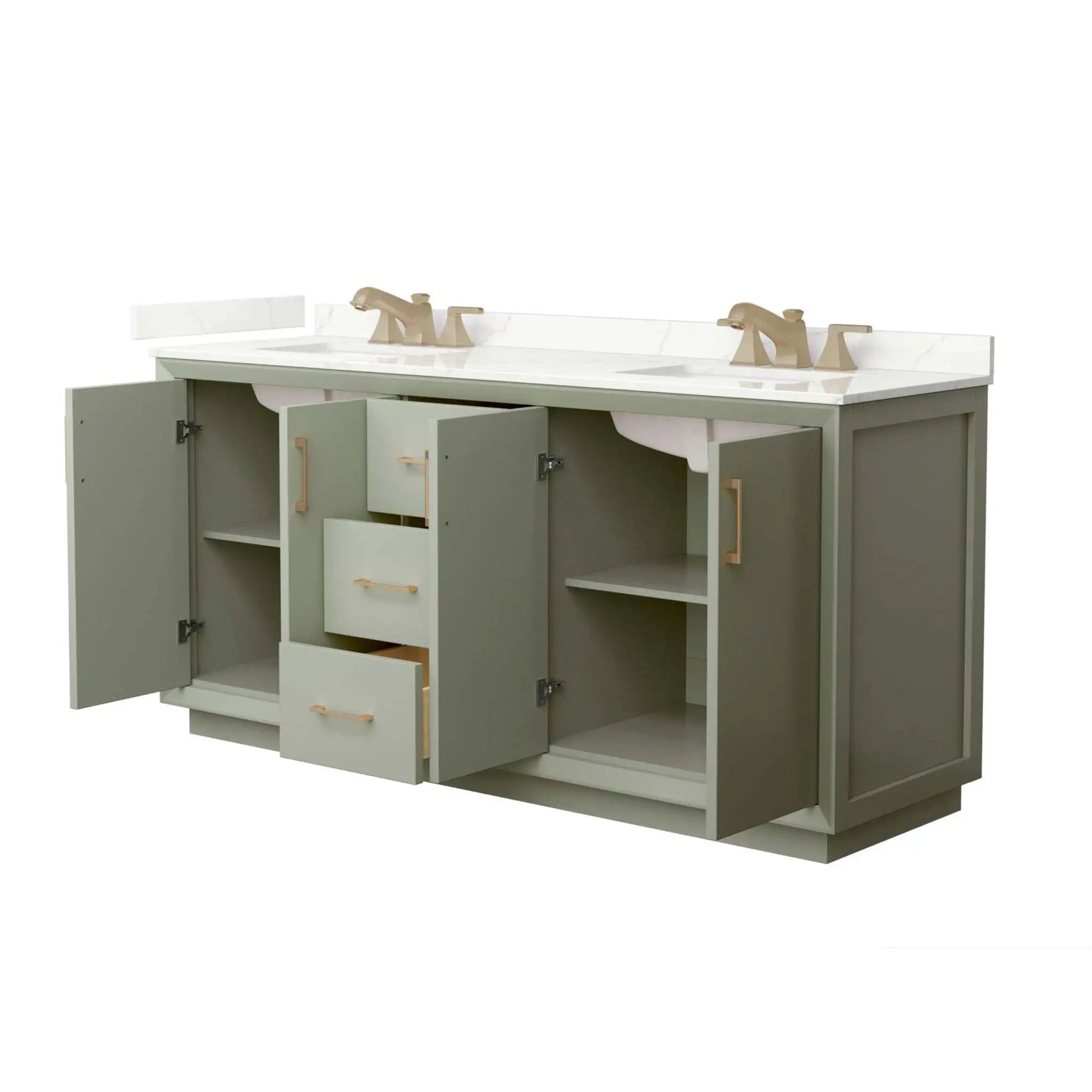 72" Strada Double Bathroom Vanity in Light Green with Satin Bronze Trim by Wyndham
