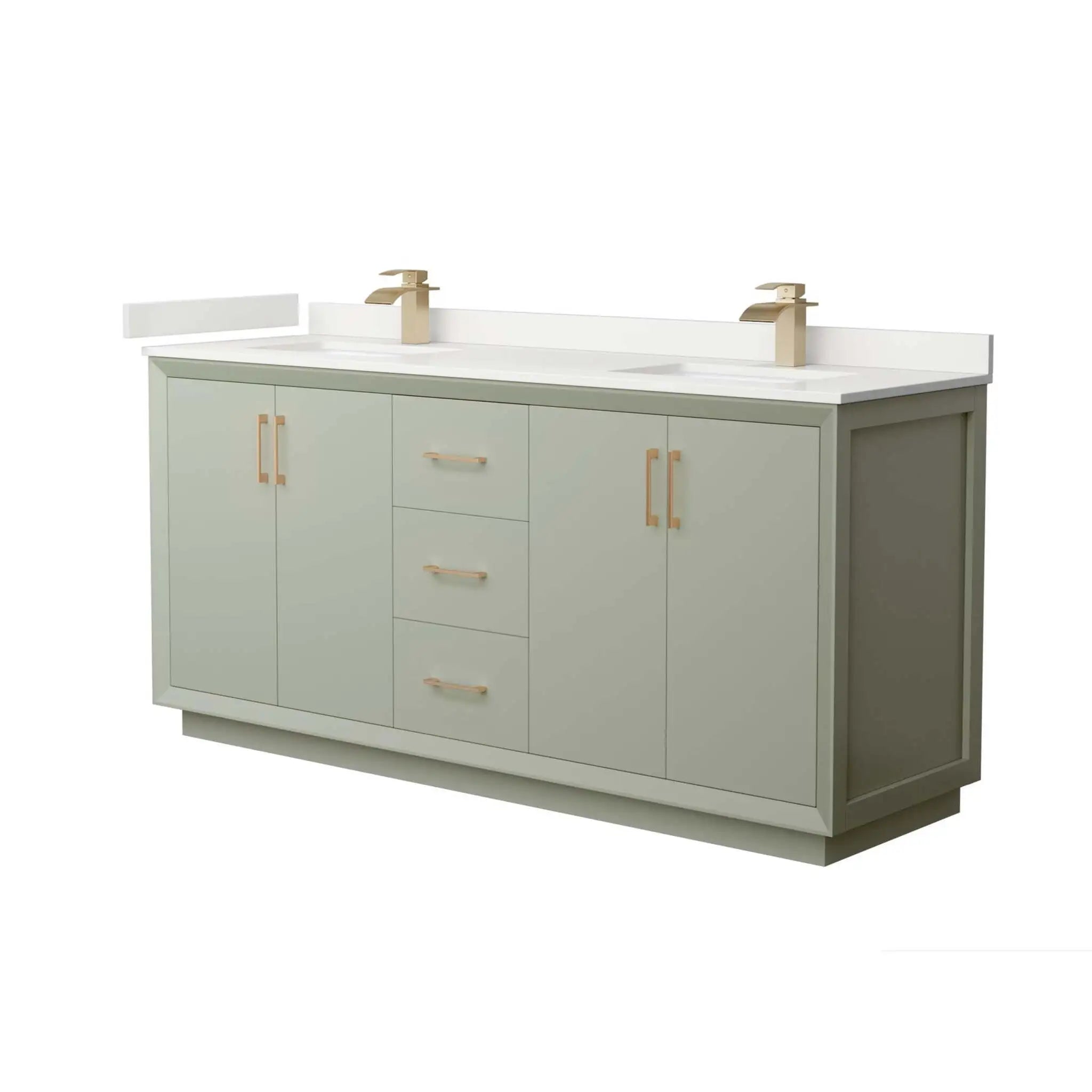 72" Strada Double Bathroom Vanity in Light Green with Satin Bronze Trim by Wyndham