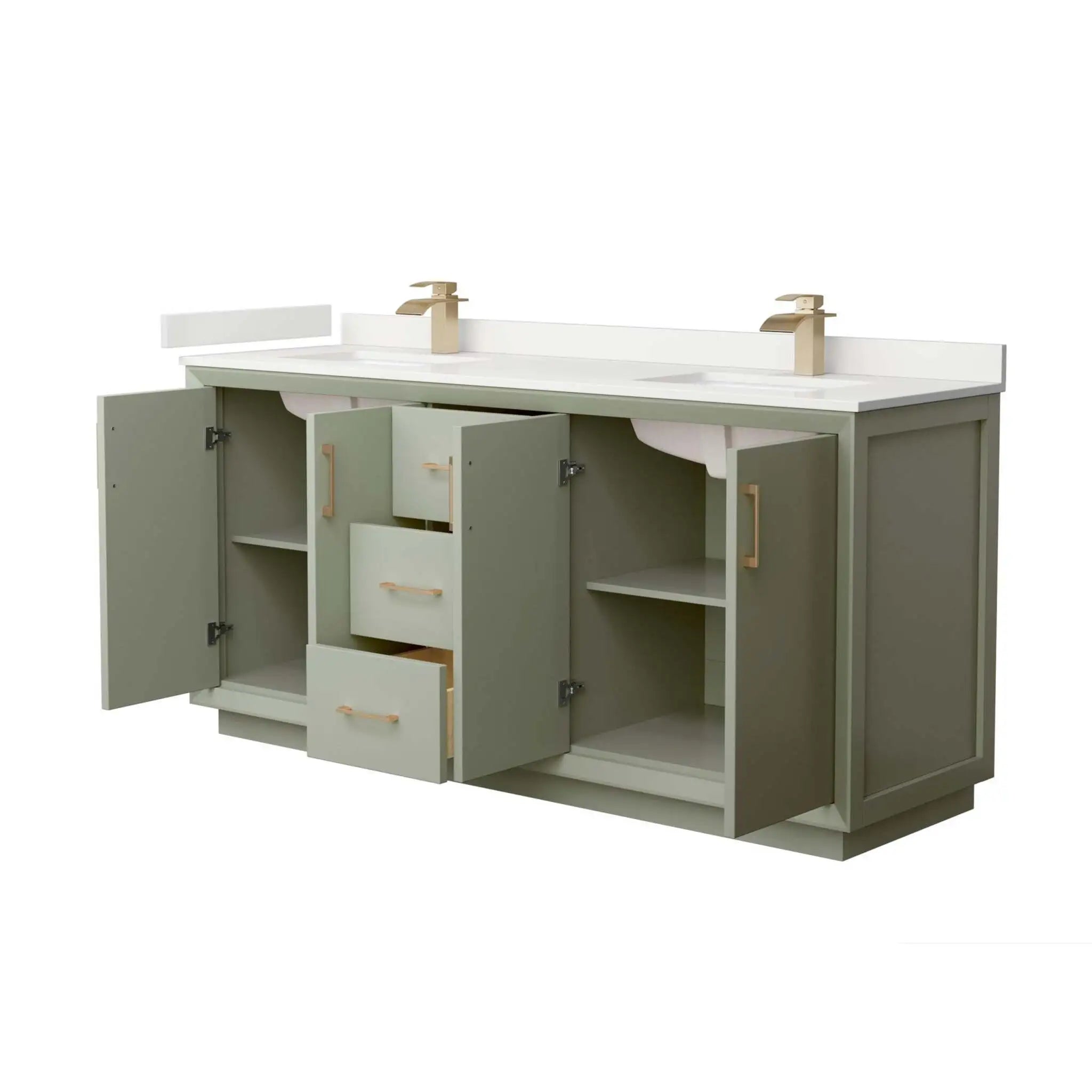 72" Strada Double Bathroom Vanity in Light Green with Satin Bronze Trim by Wyndham