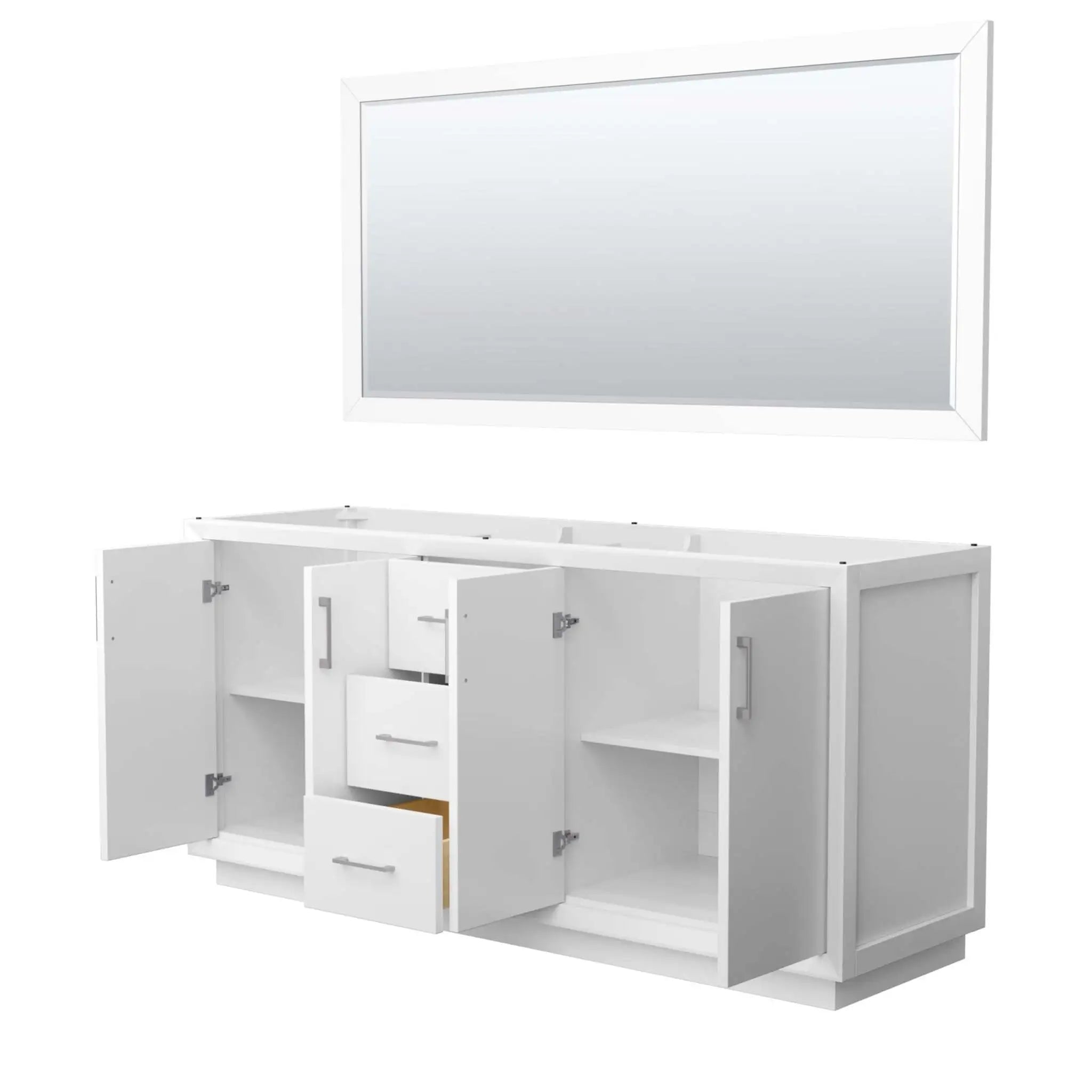 72" Strada Double Bathroom Vanity in White with Brushed Nickel Trim & 70" Mirror by Wyndham