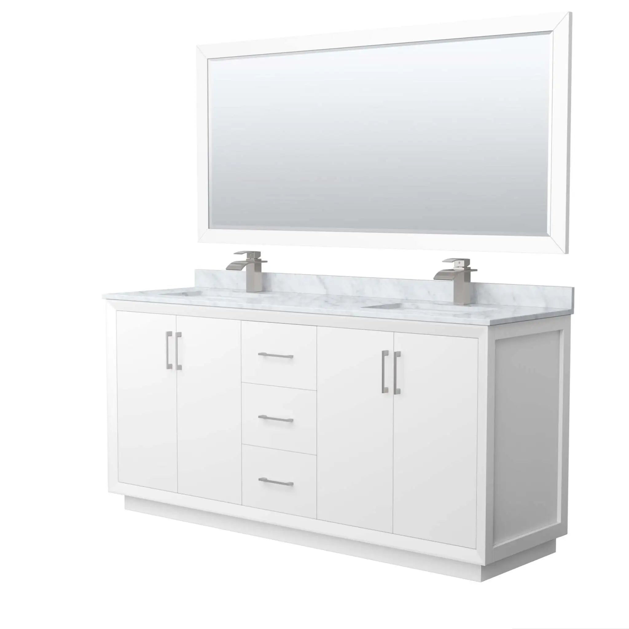 72" Strada Double Bathroom Vanity in White with Brushed Nickel Trim & 70" Mirror by Wyndham