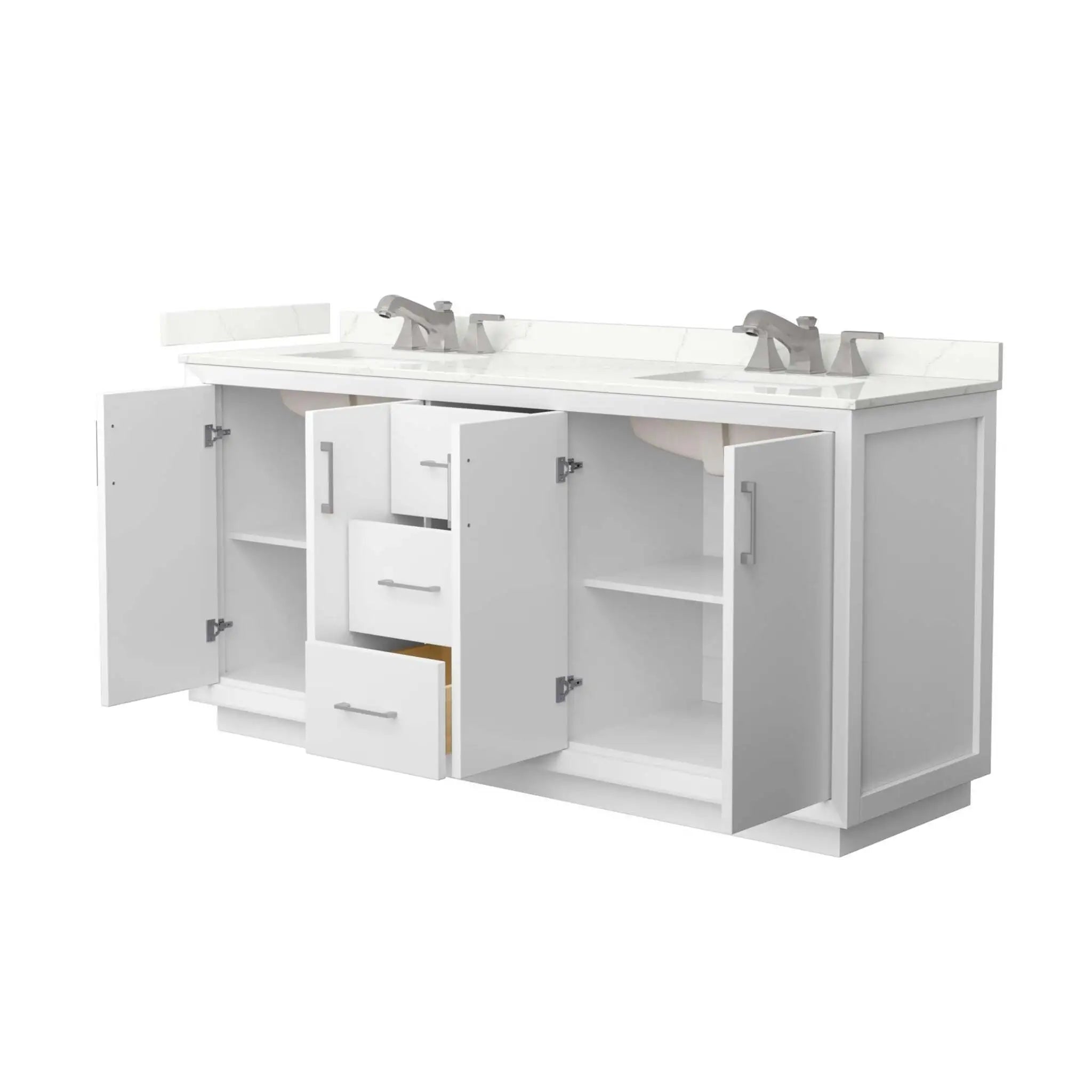 72" Strada Double Bathroom Vanity in White with Brushed Nickel Trim by Wyndham