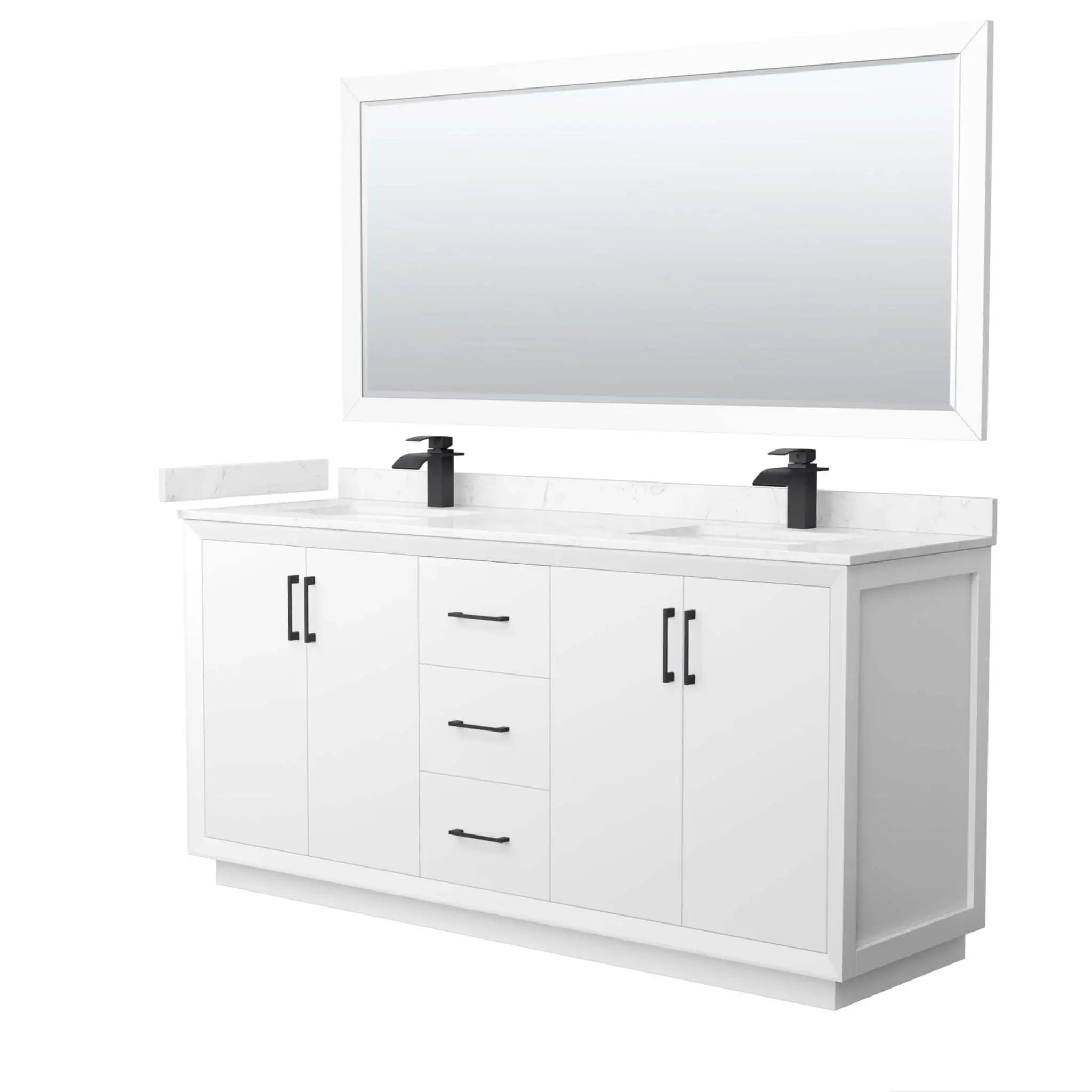 72" Strada Double Bathroom Vanity in White with Matte Black Trim & 70" Mirror by Wyndham