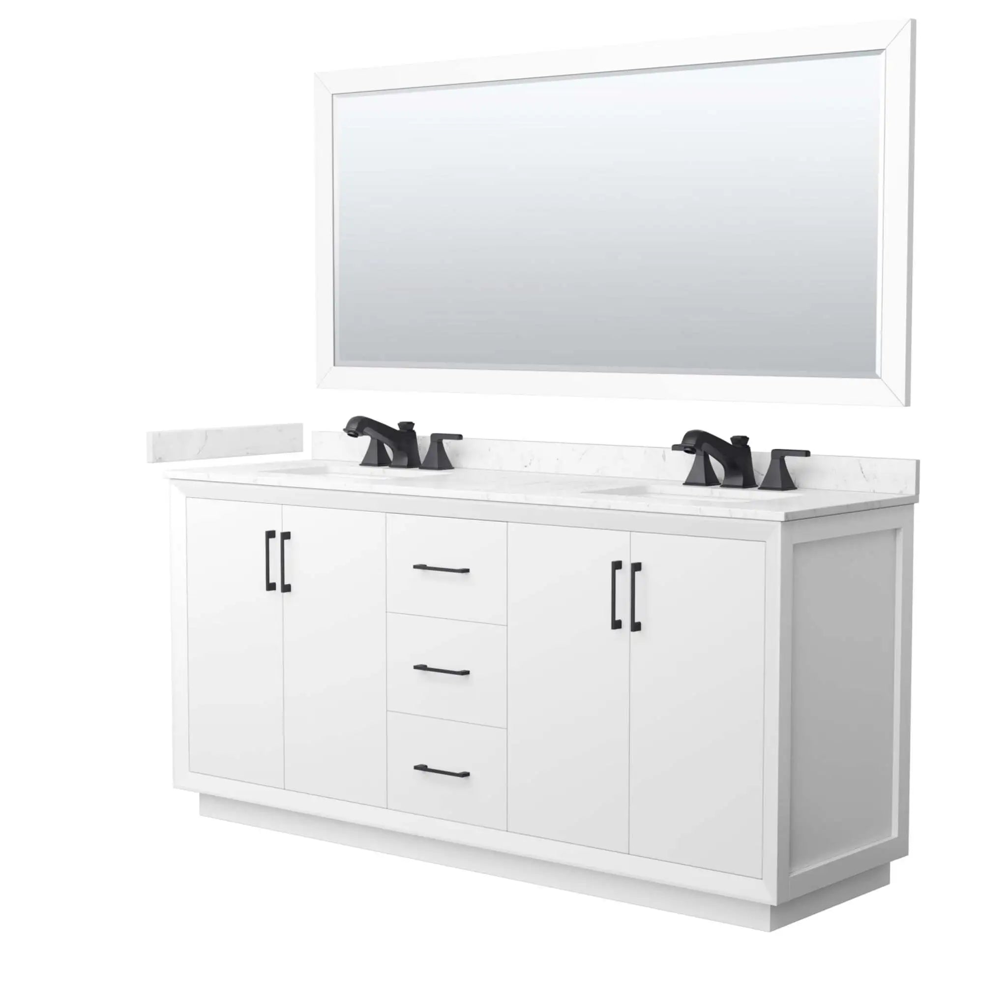 72" Strada Double Bathroom Vanity in White with Matte Black Trim & 70" Mirror by Wyndham