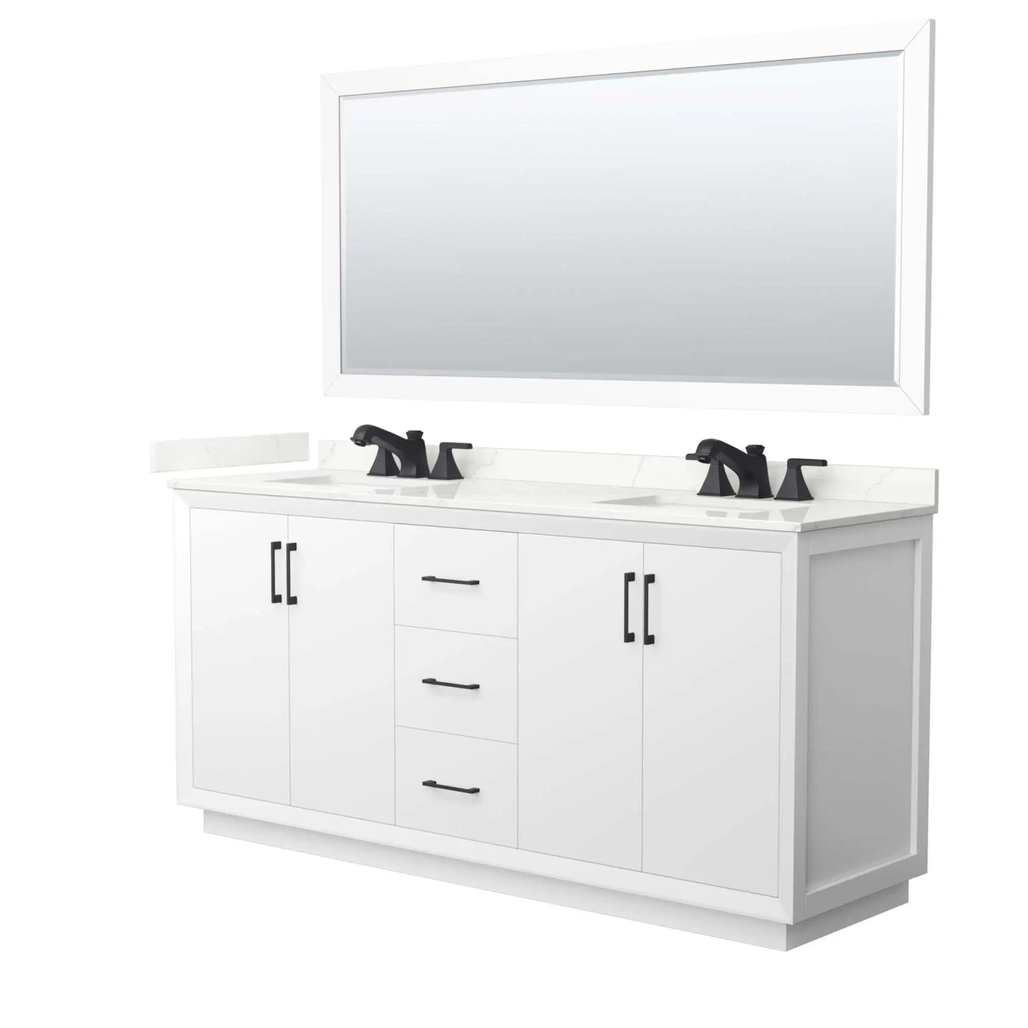 72" Strada Double Bathroom Vanity in White with Matte Black Trim & 70" Mirror by Wyndham