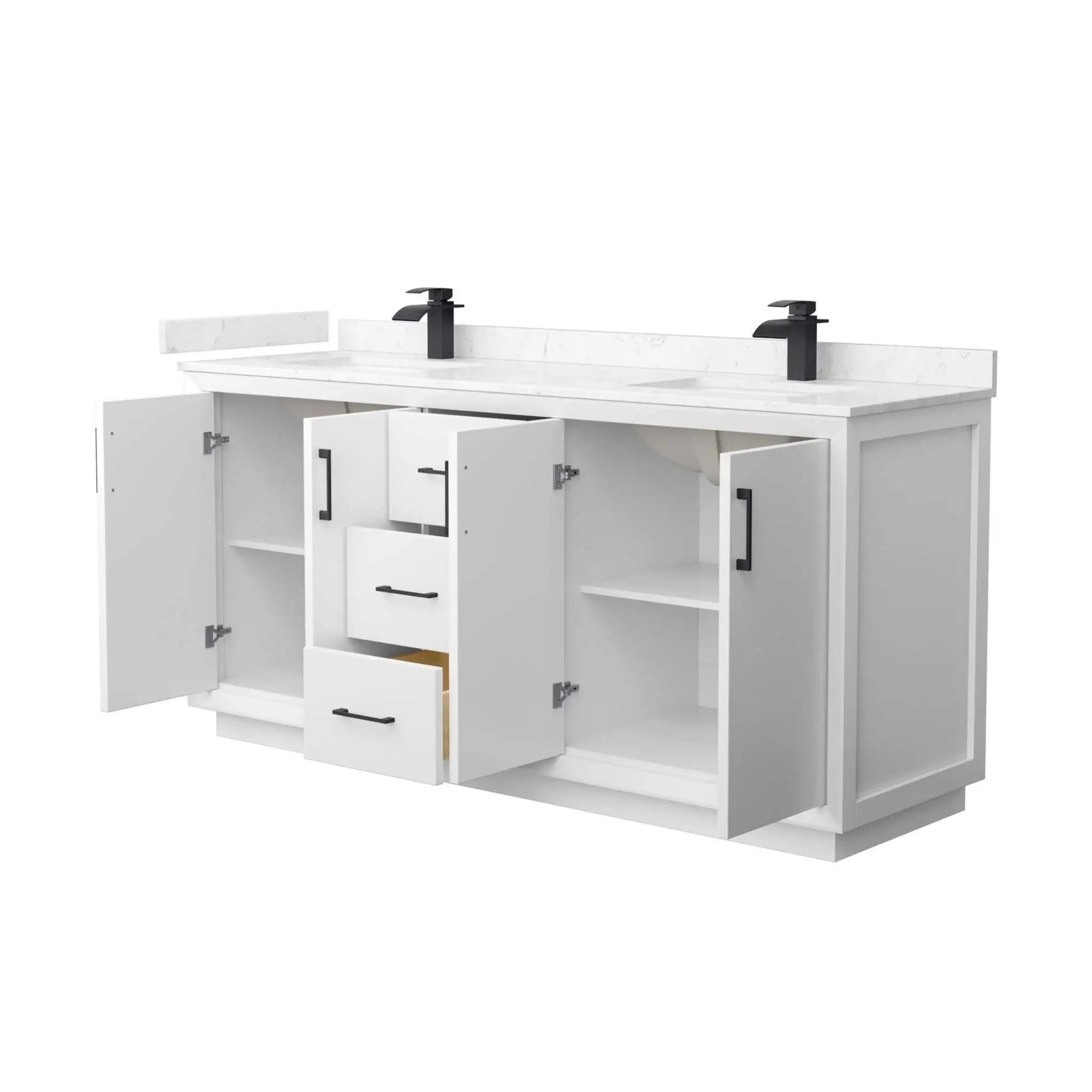 72" Strada Double Bathroom Vanity in White with Matte Black Trim by Wyndham