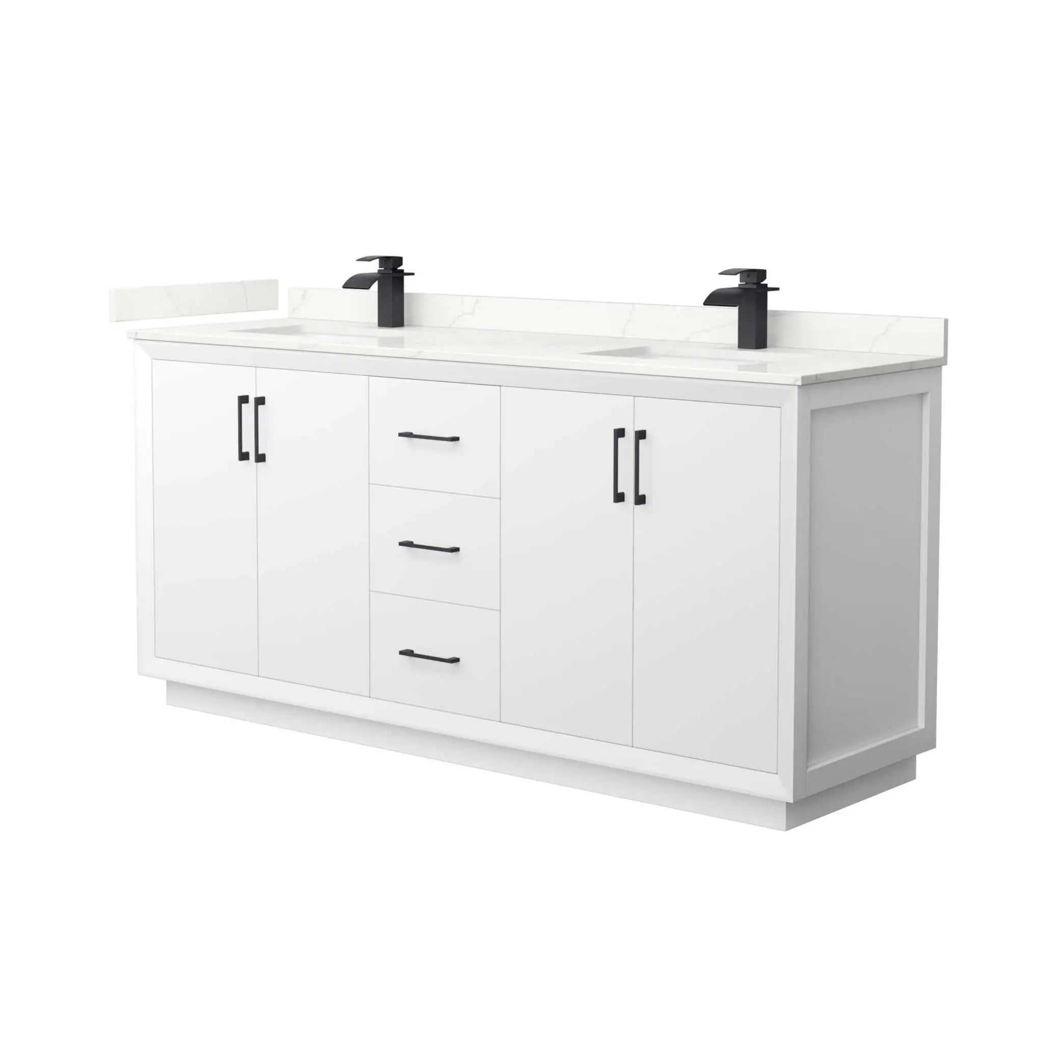 72" Strada Double Bathroom Vanity in White with Matte Black Trim by Wyndham