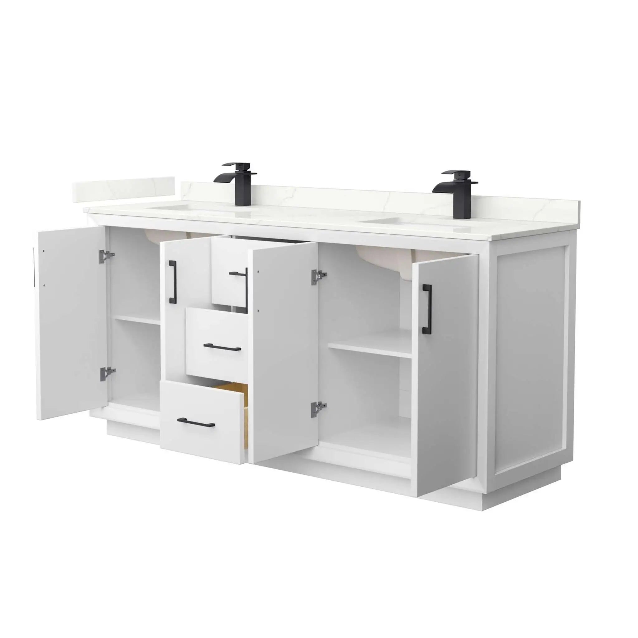 72" Strada Double Bathroom Vanity in White with Matte Black Trim by Wyndham
