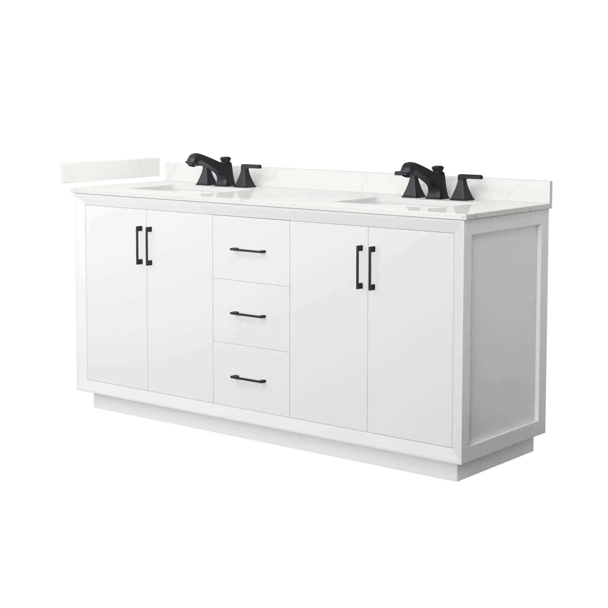 72" Strada Double Bathroom Vanity in White with Matte Black Trim by Wyndham