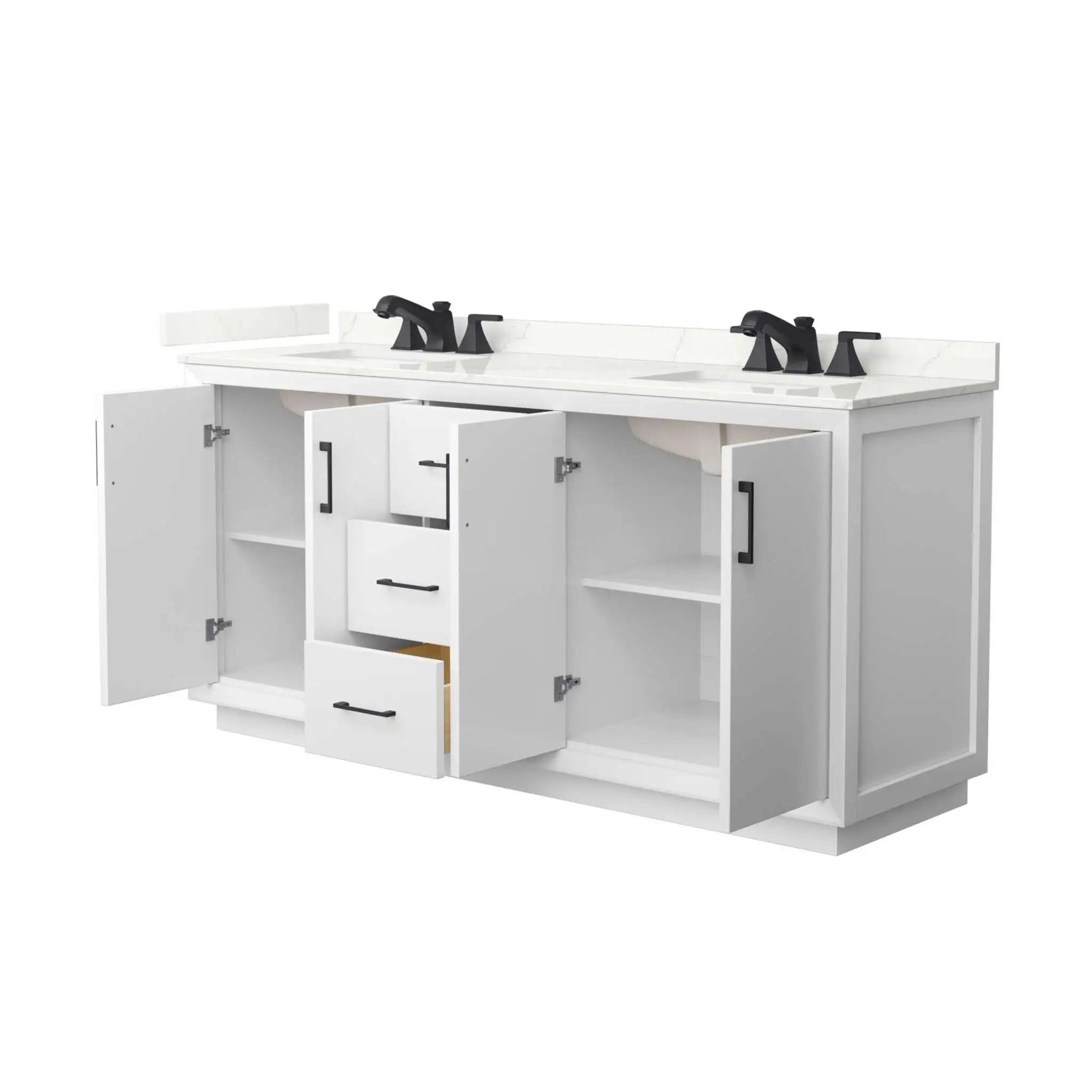 72" Strada Double Bathroom Vanity in White with Matte Black Trim by Wyndham