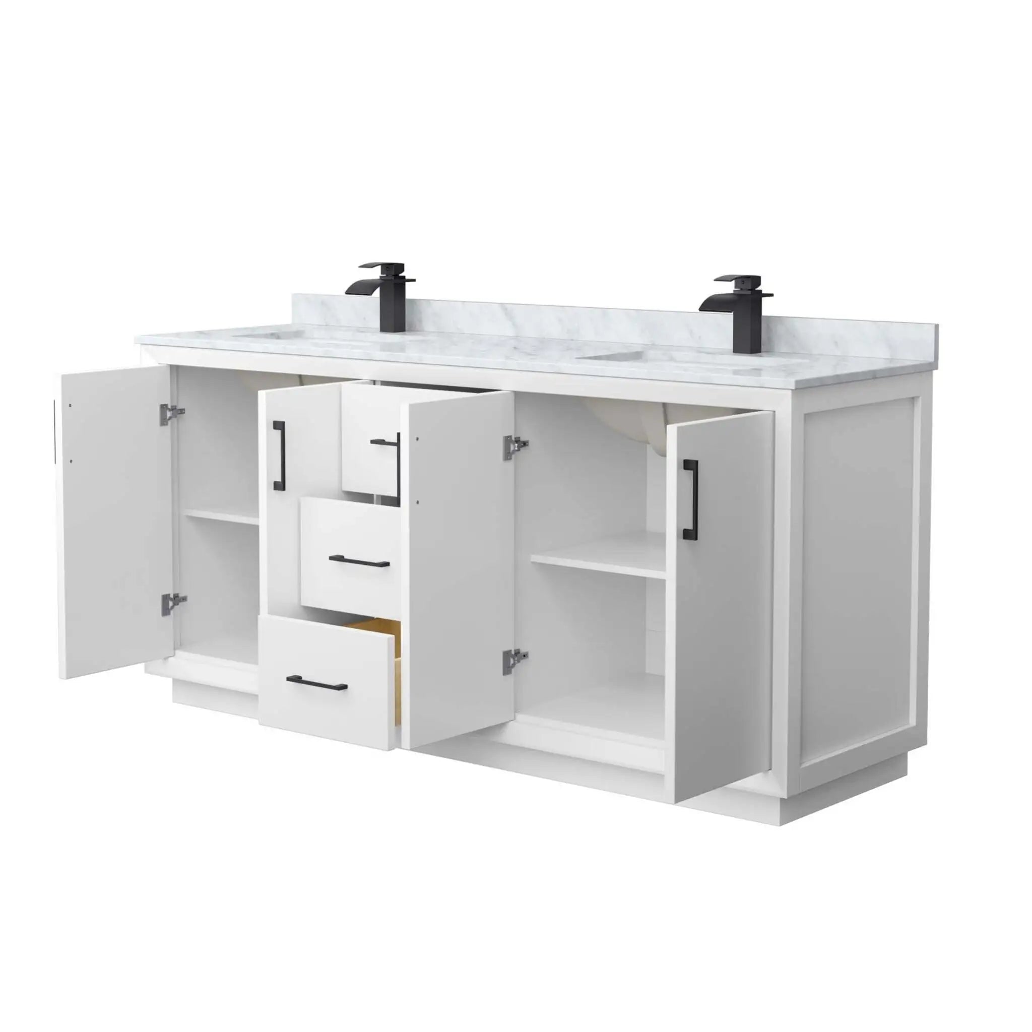 72" Strada Double Bathroom Vanity in White with Matte Black Trim by Wyndham
