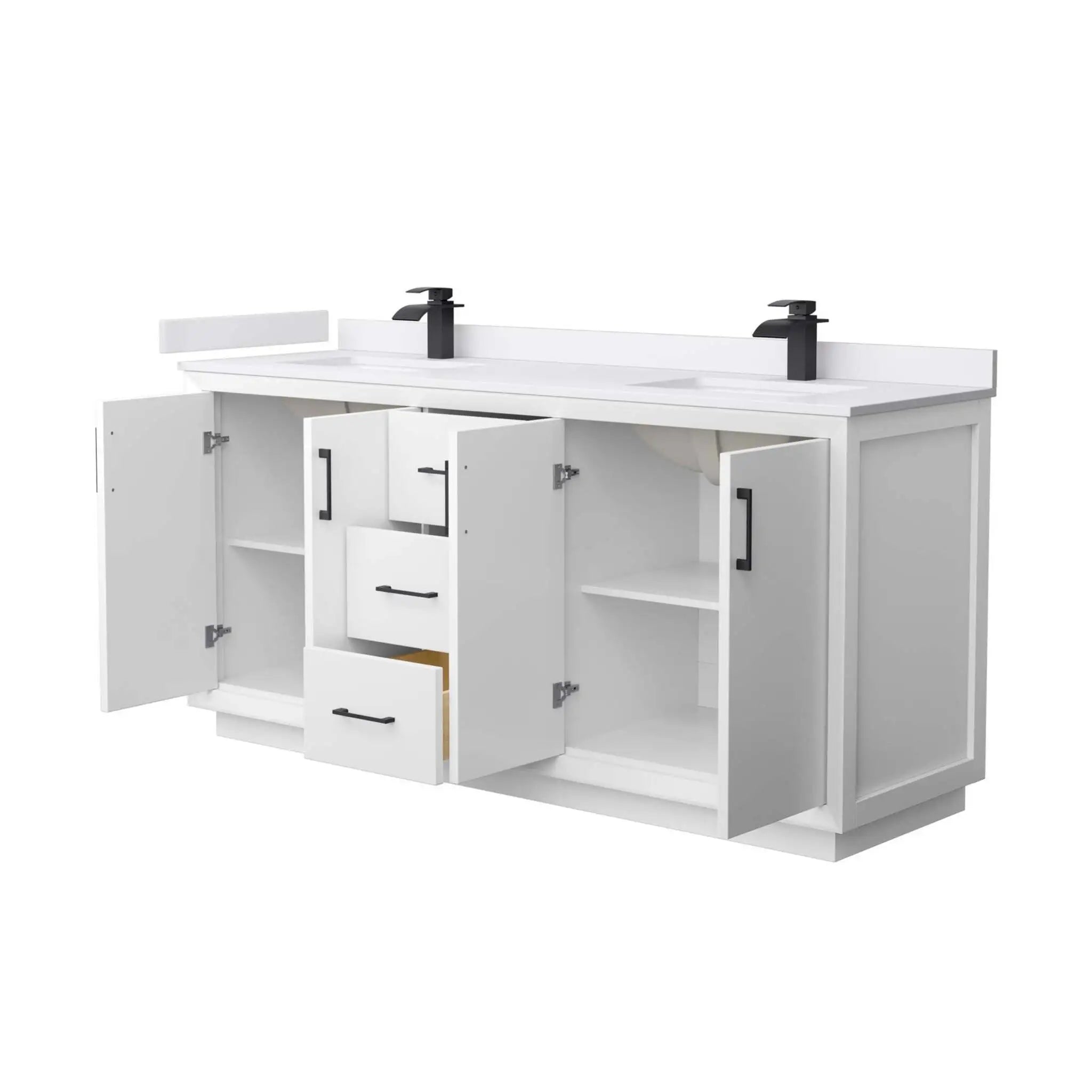 72" Strada Double Bathroom Vanity in White with Matte Black Trim by Wyndham