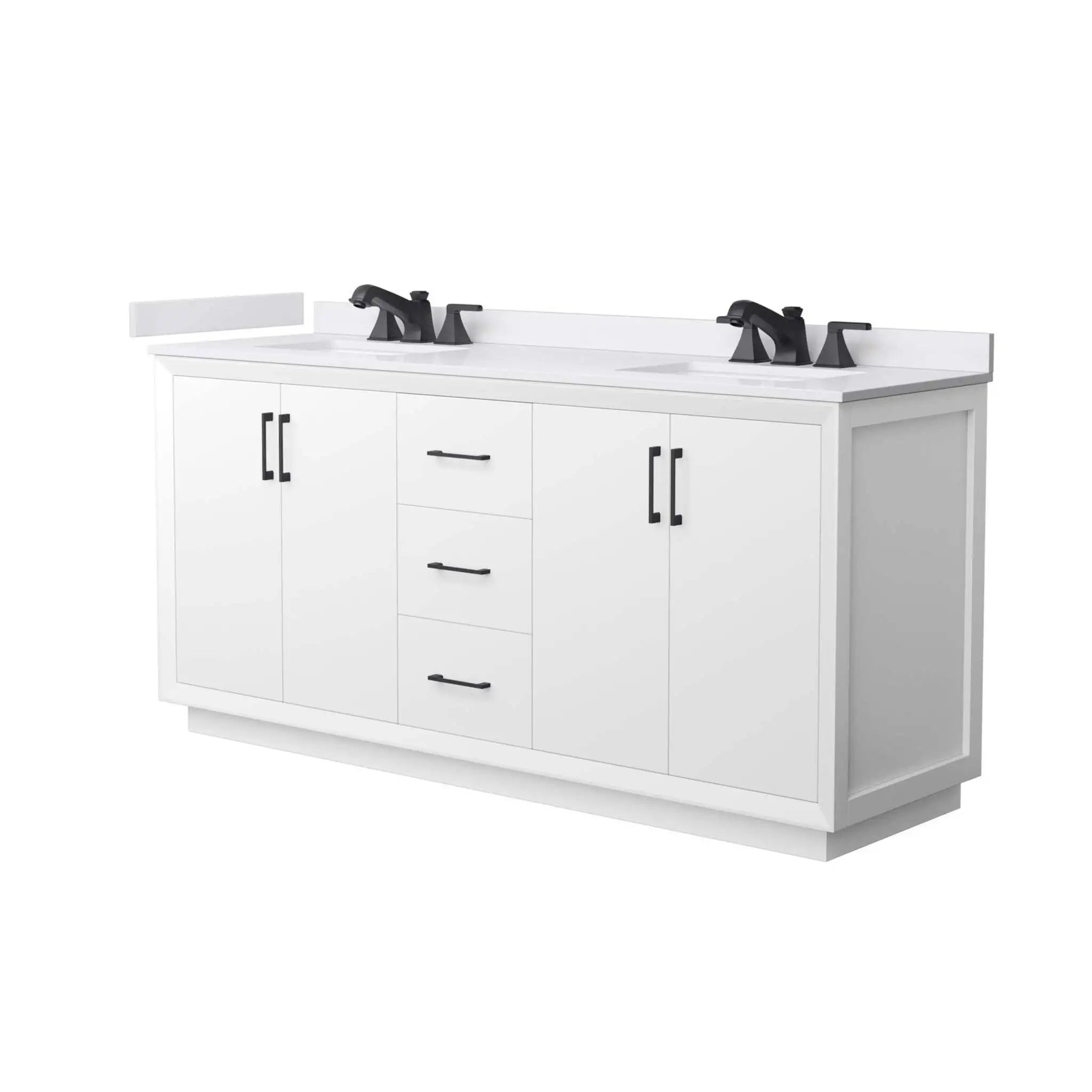 72" Strada Double Bathroom Vanity in White with Matte Black Trim by Wyndham