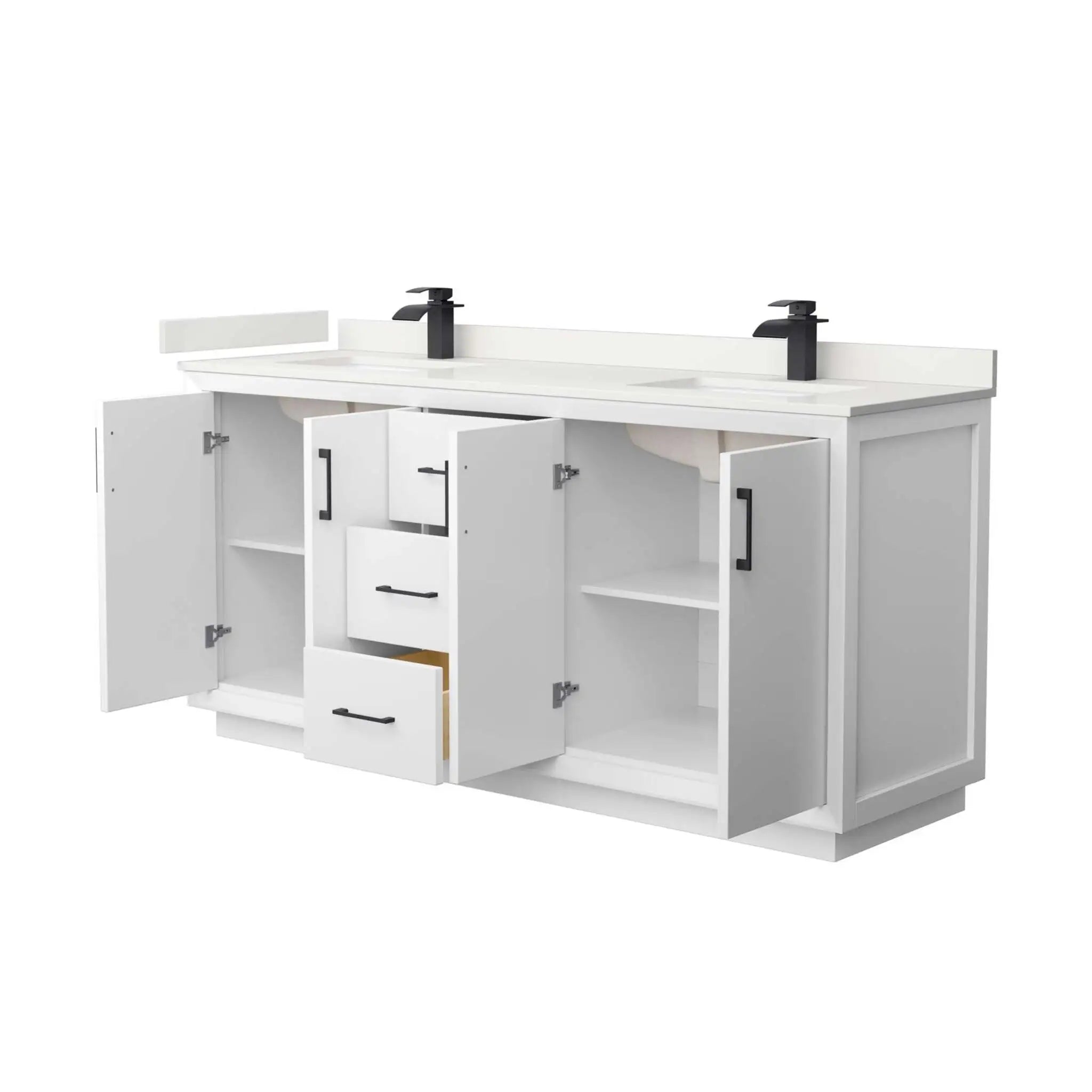 72" Strada Double Bathroom Vanity in White with Matte Black Trim by Wyndham