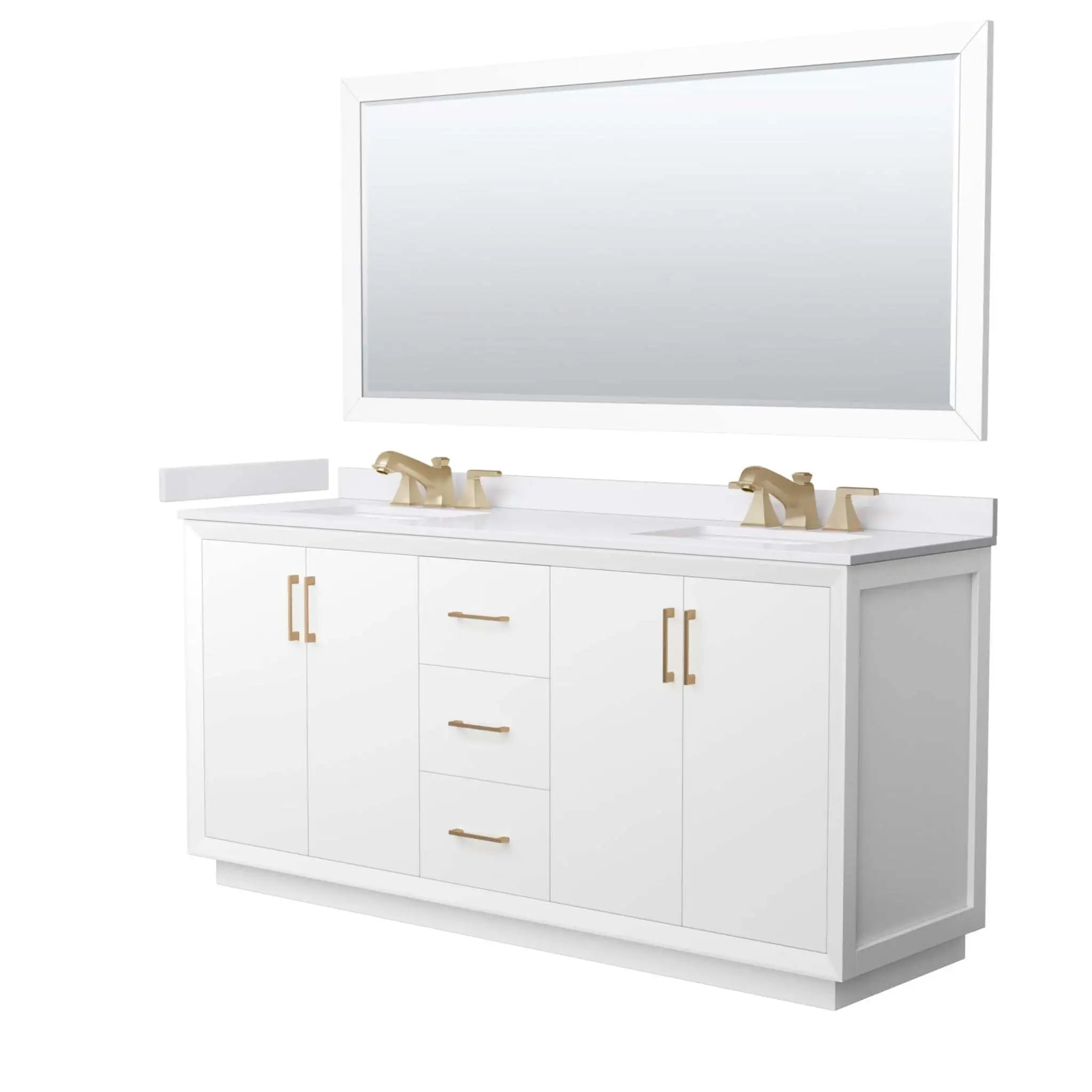 72" Strada Double Bathroom Vanity in White with Satin Bronze Trim & 70" Mirror by Wyndham