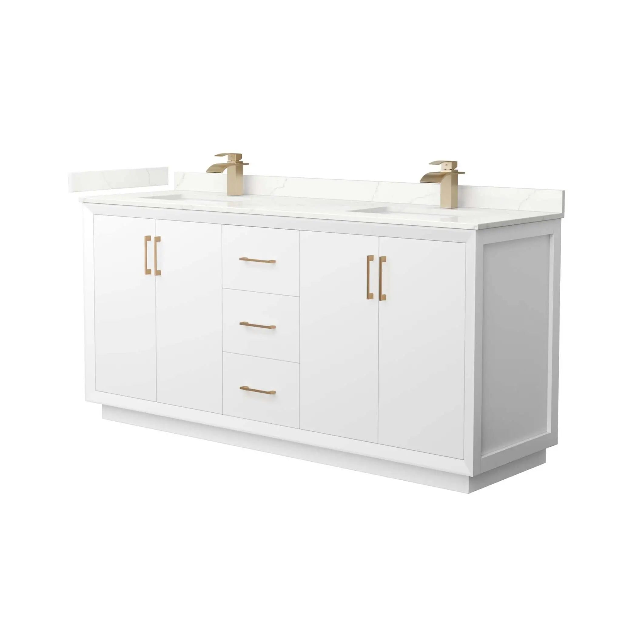 72" Strada Double Bathroom Vanity in White with Satin Bronze Trim by Wyndham