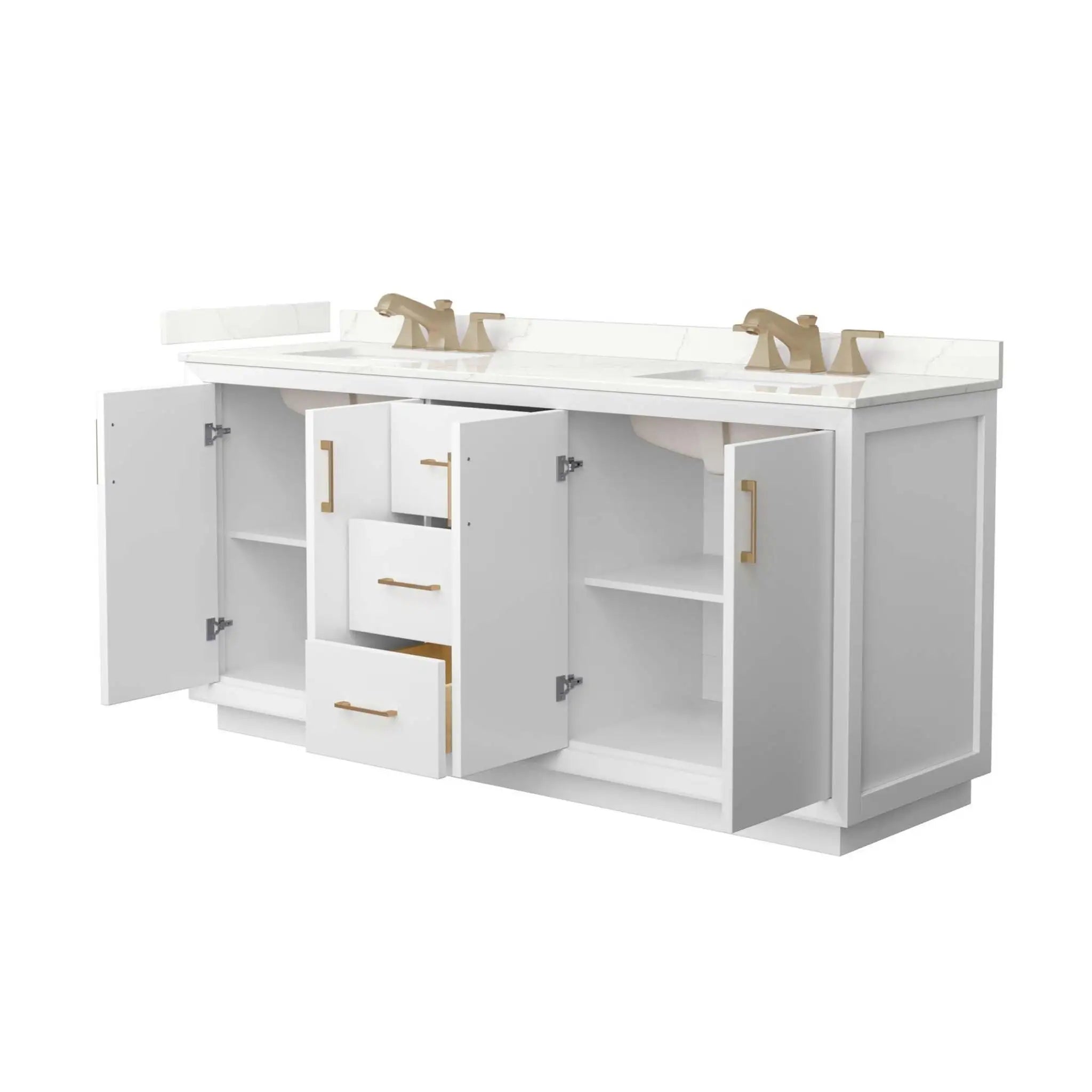 72" Strada Double Bathroom Vanity in White with Satin Bronze Trim by Wyndham