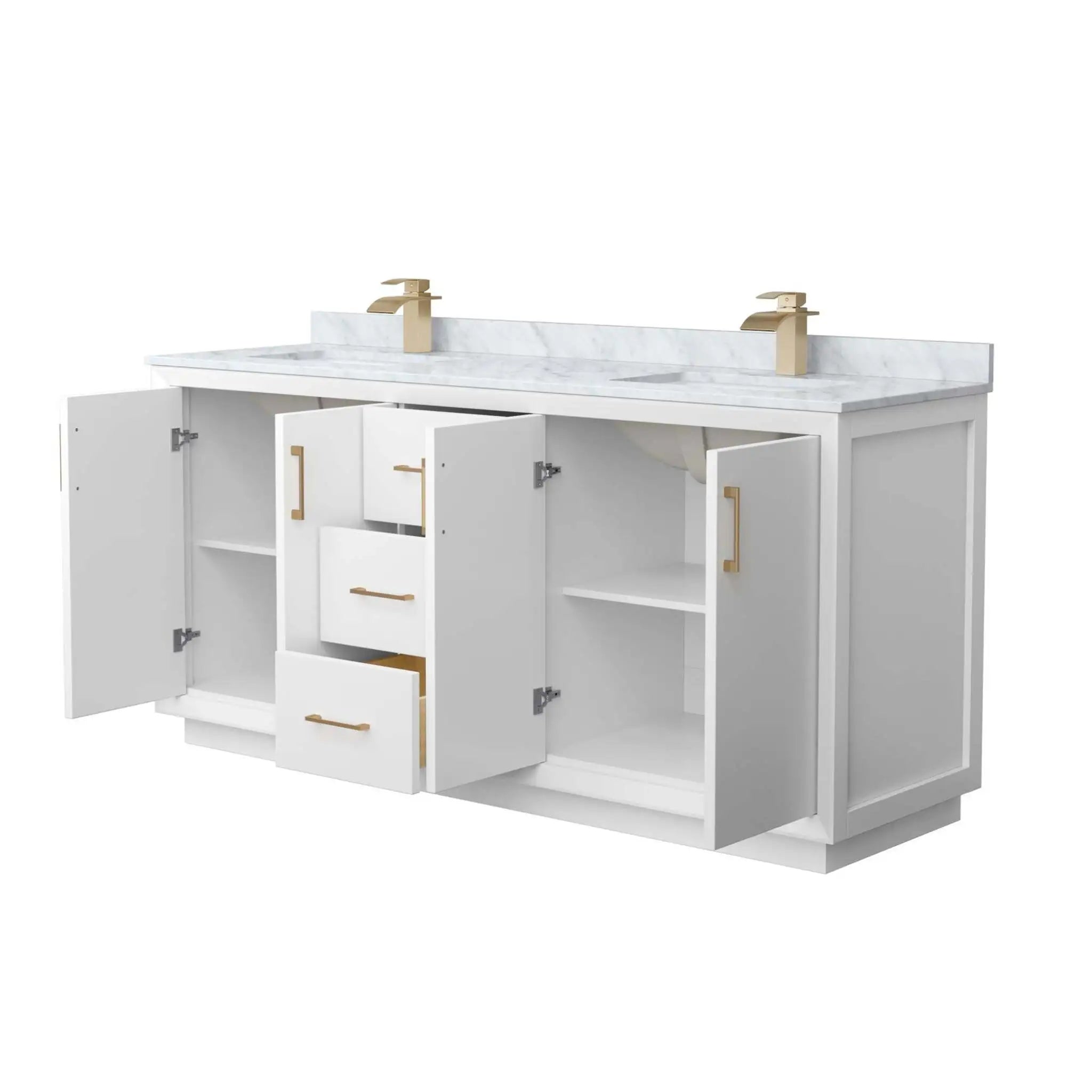72" Strada Double Bathroom Vanity in White with Satin Bronze Trim by Wyndham