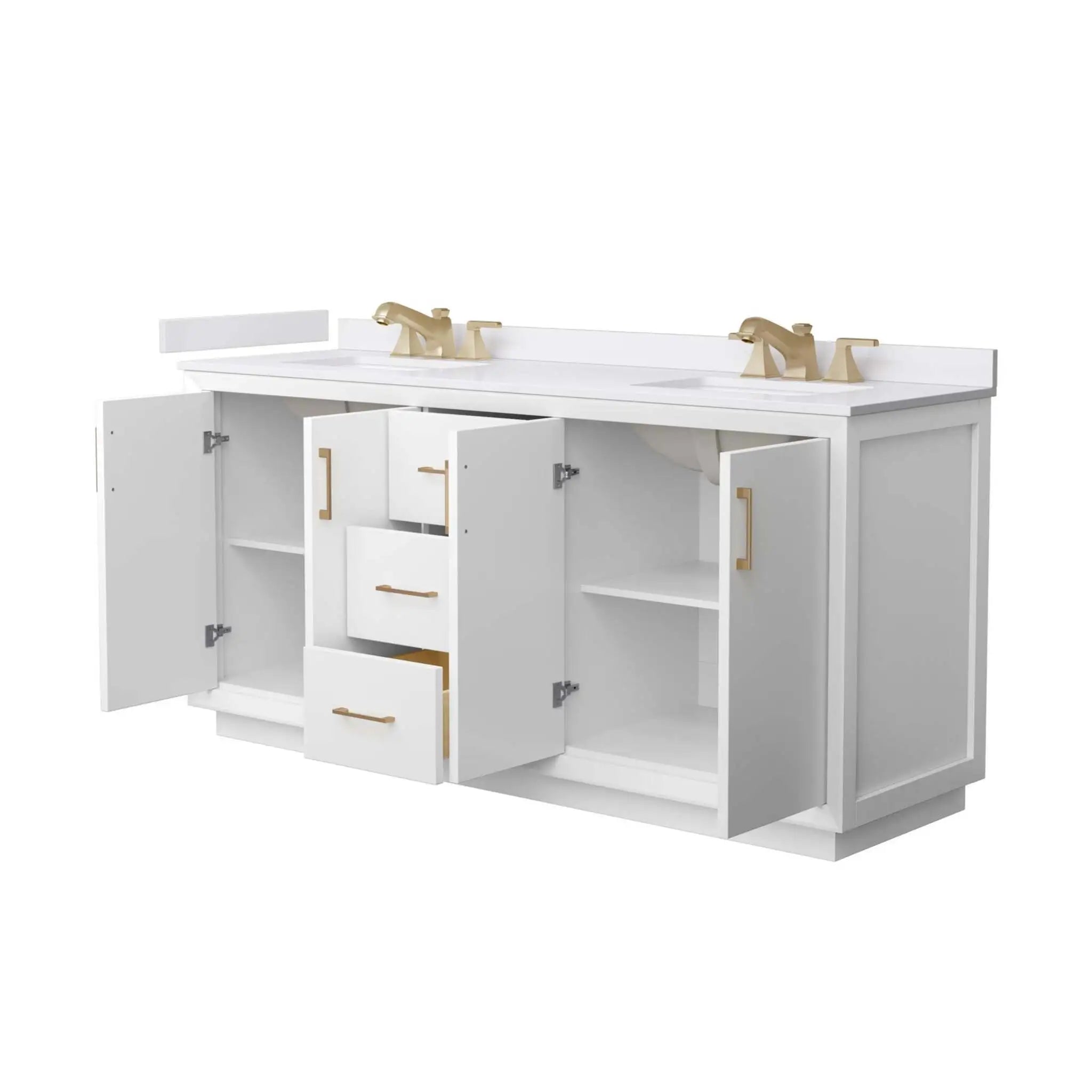72" Strada Double Bathroom Vanity in White with Satin Bronze Trim by Wyndham