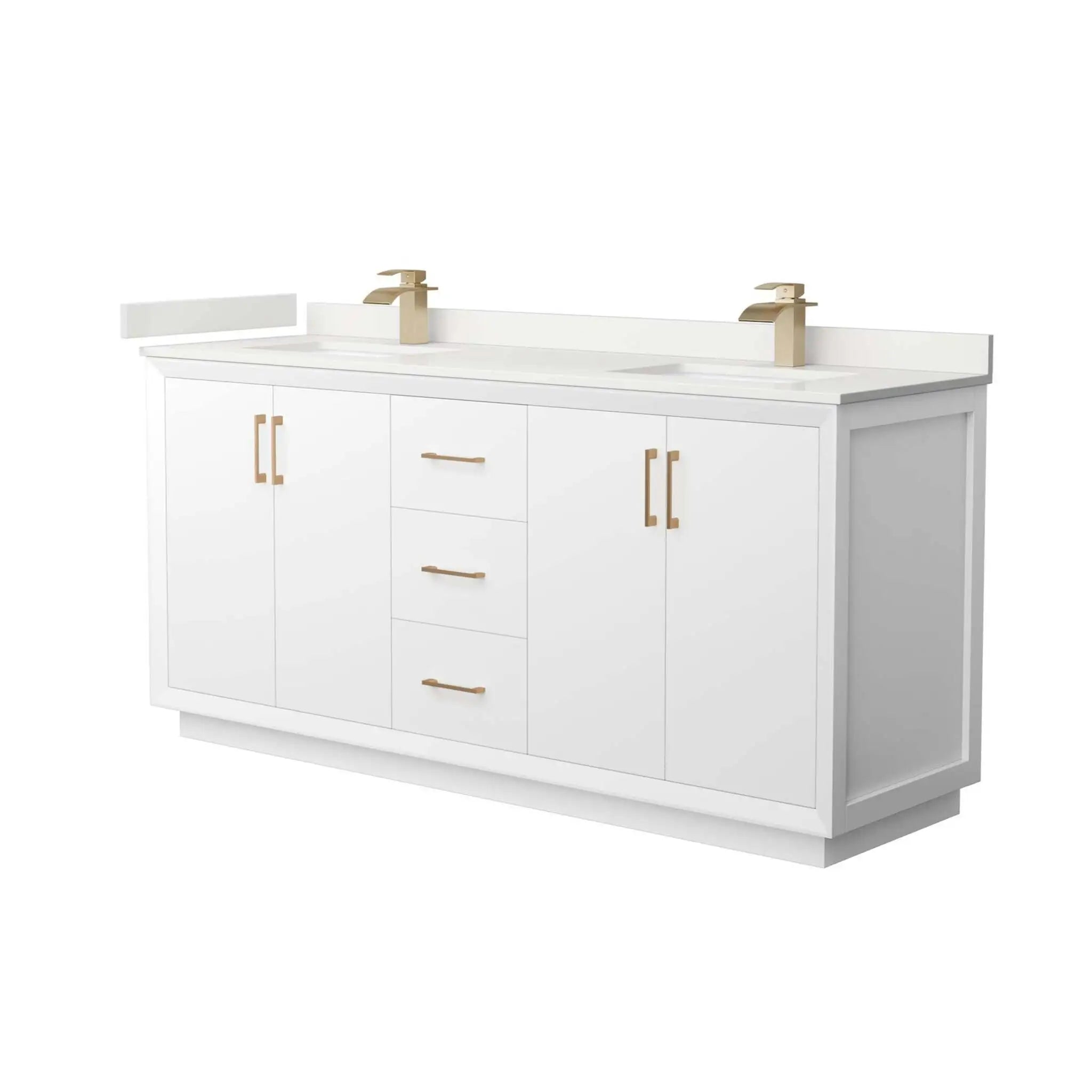 72" Strada Double Bathroom Vanity in White with Satin Bronze Trim by Wyndham
