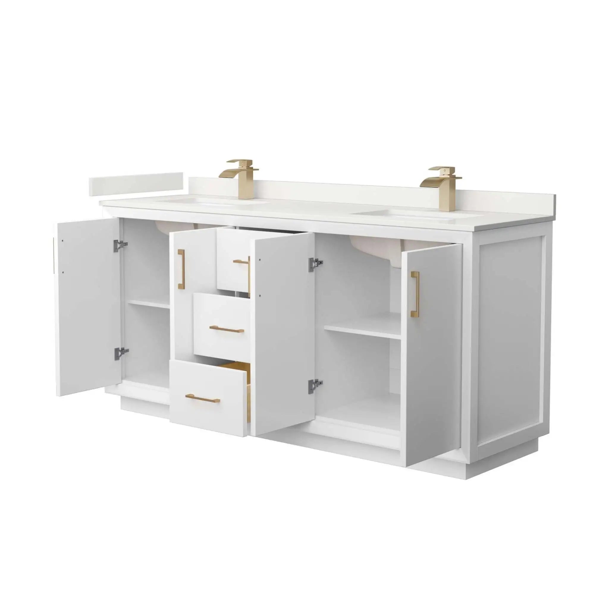 72" Strada Double Bathroom Vanity in White with Satin Bronze Trim by Wyndham