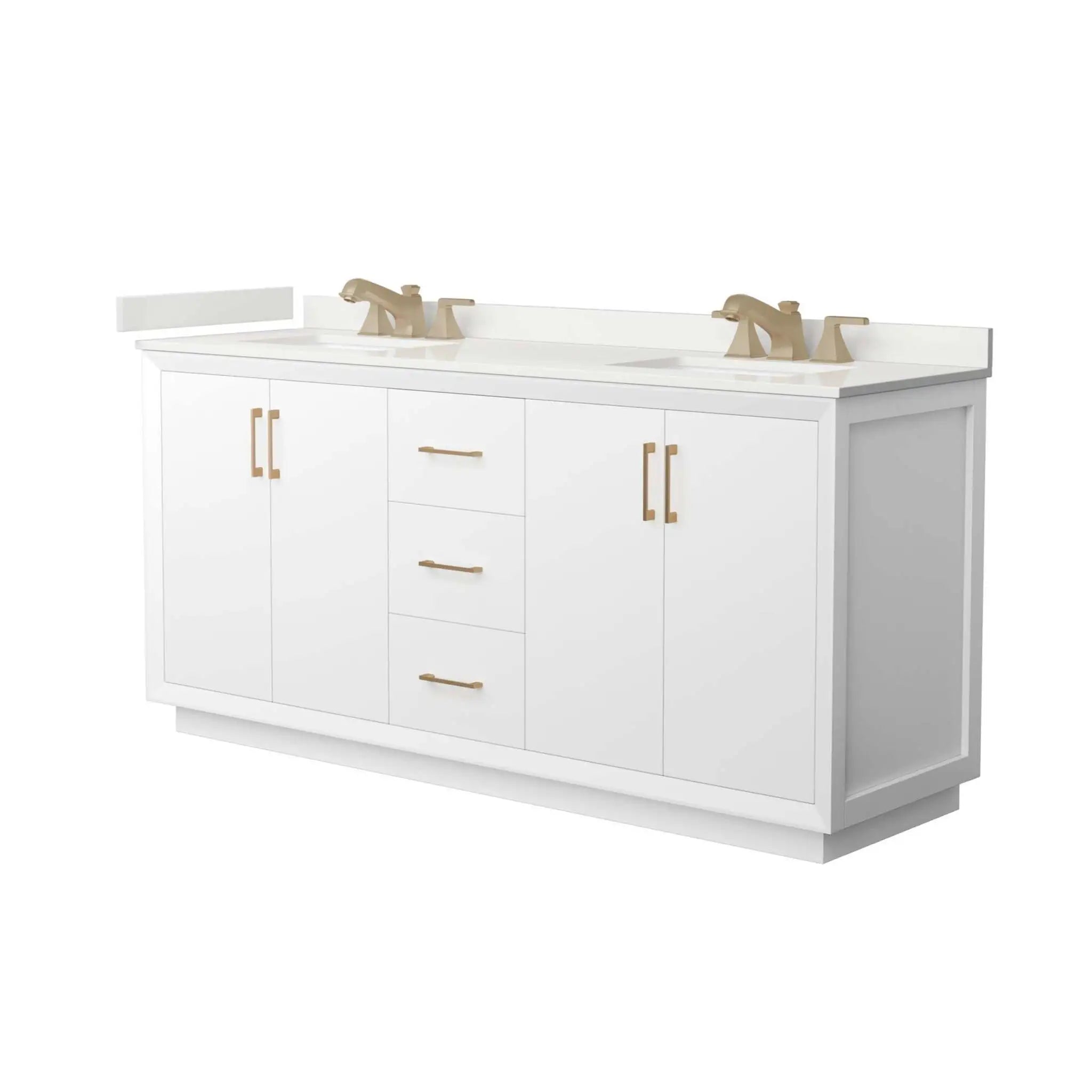 72" Strada Double Bathroom Vanity in White with Satin Bronze Trim by Wyndham
