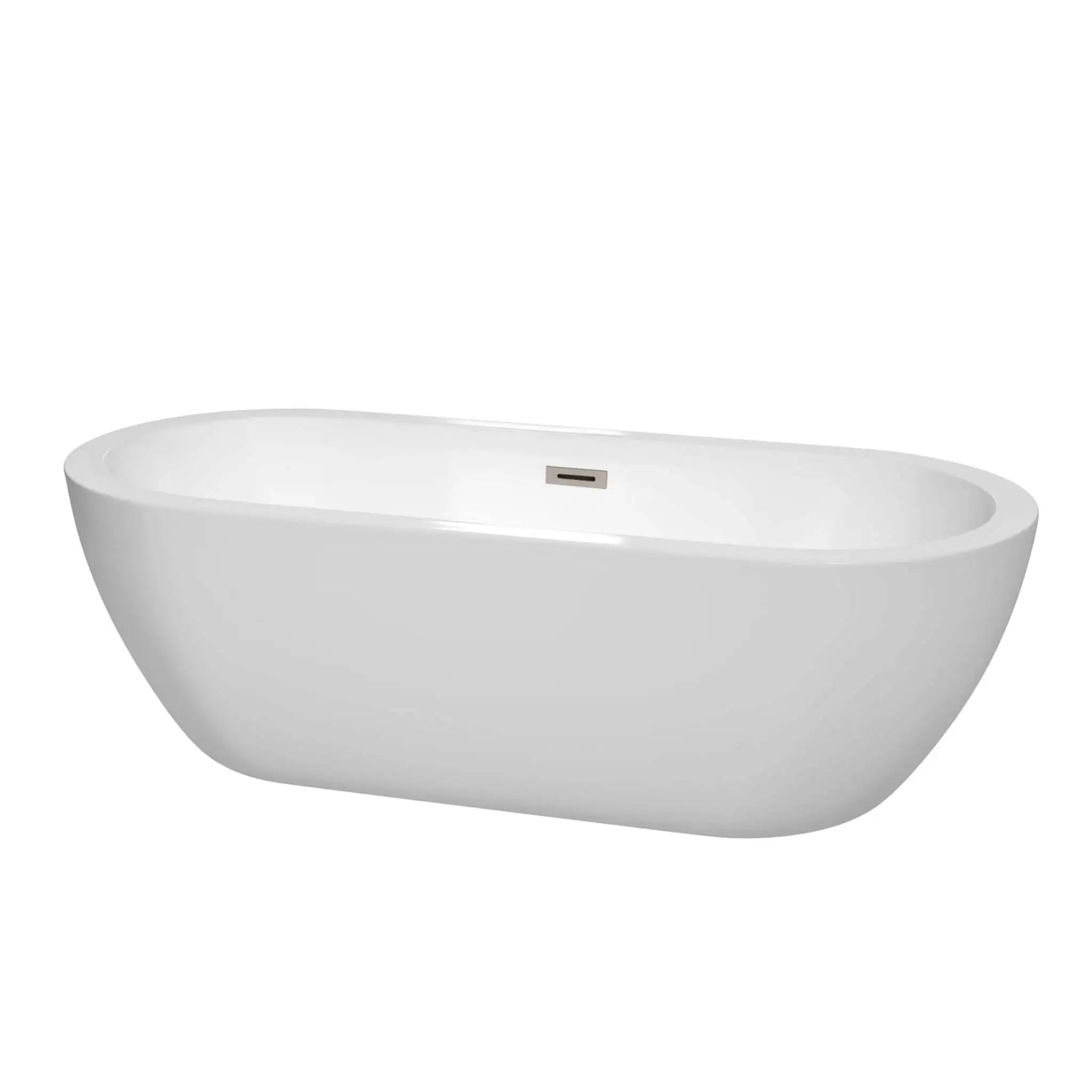 72" White Freestanding Bathtub, Brushed Nickel Trim - Soho by Wyndham (WCOBT100272BNTRIM) image