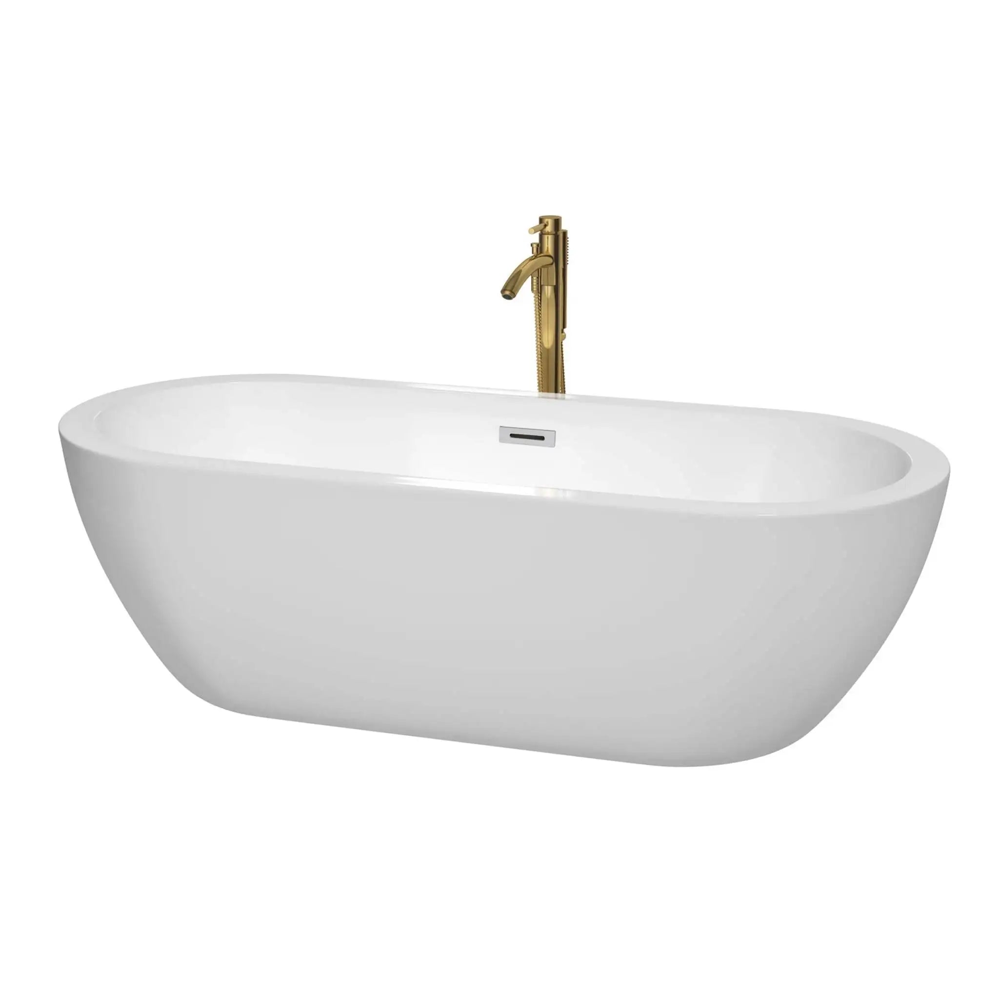 72" White Freestanding Bathtub with Brushed Gold Faucet - Soho by Wyndham (WCOBT100272PCATPGD) image