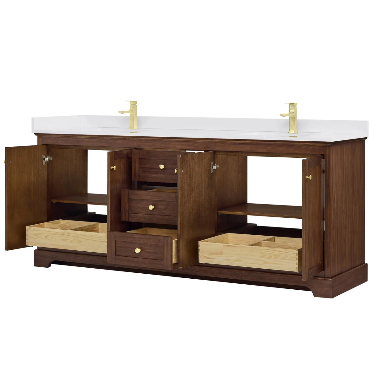 80" Avery Double Bathroom Vanity Dark Walnut Brushed Gold Trim by wyndham View 8