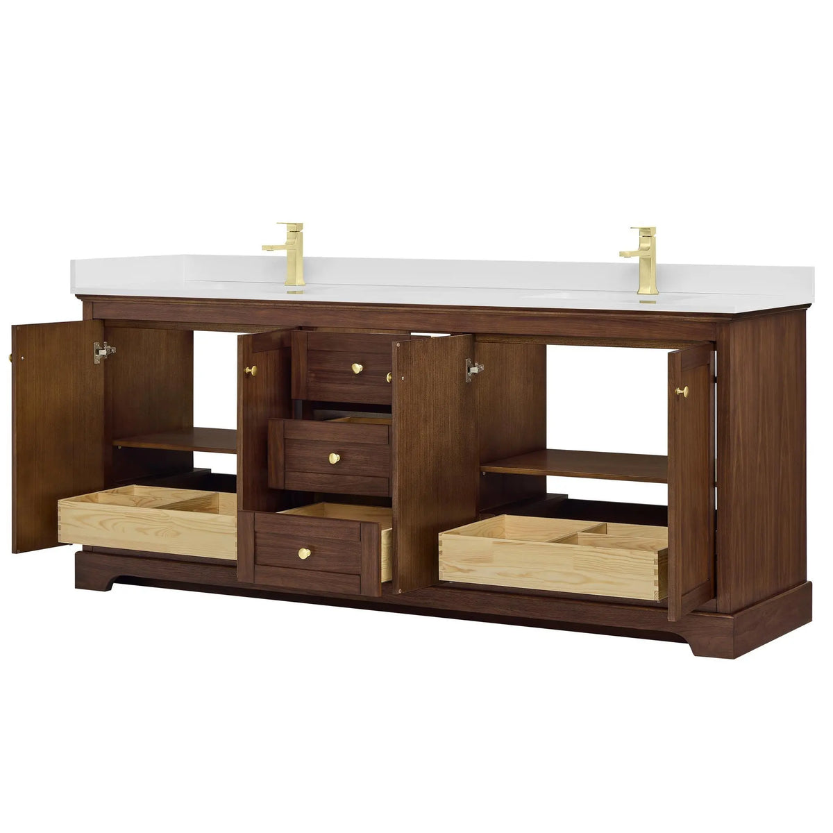 80" Avery Double Bathroom Vanity Dark Walnut Brushed Gold Trim by wyndham View 23