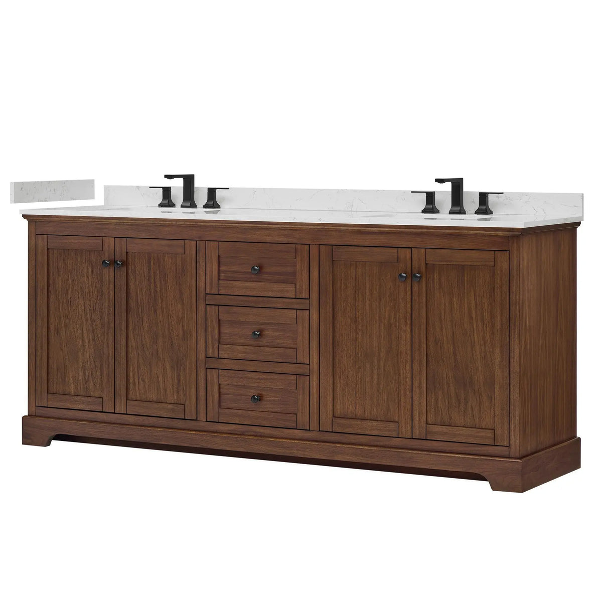 80" Avery Double Bathroom Vanity Dark Walnut Matte Black Trim by wyndham View 15