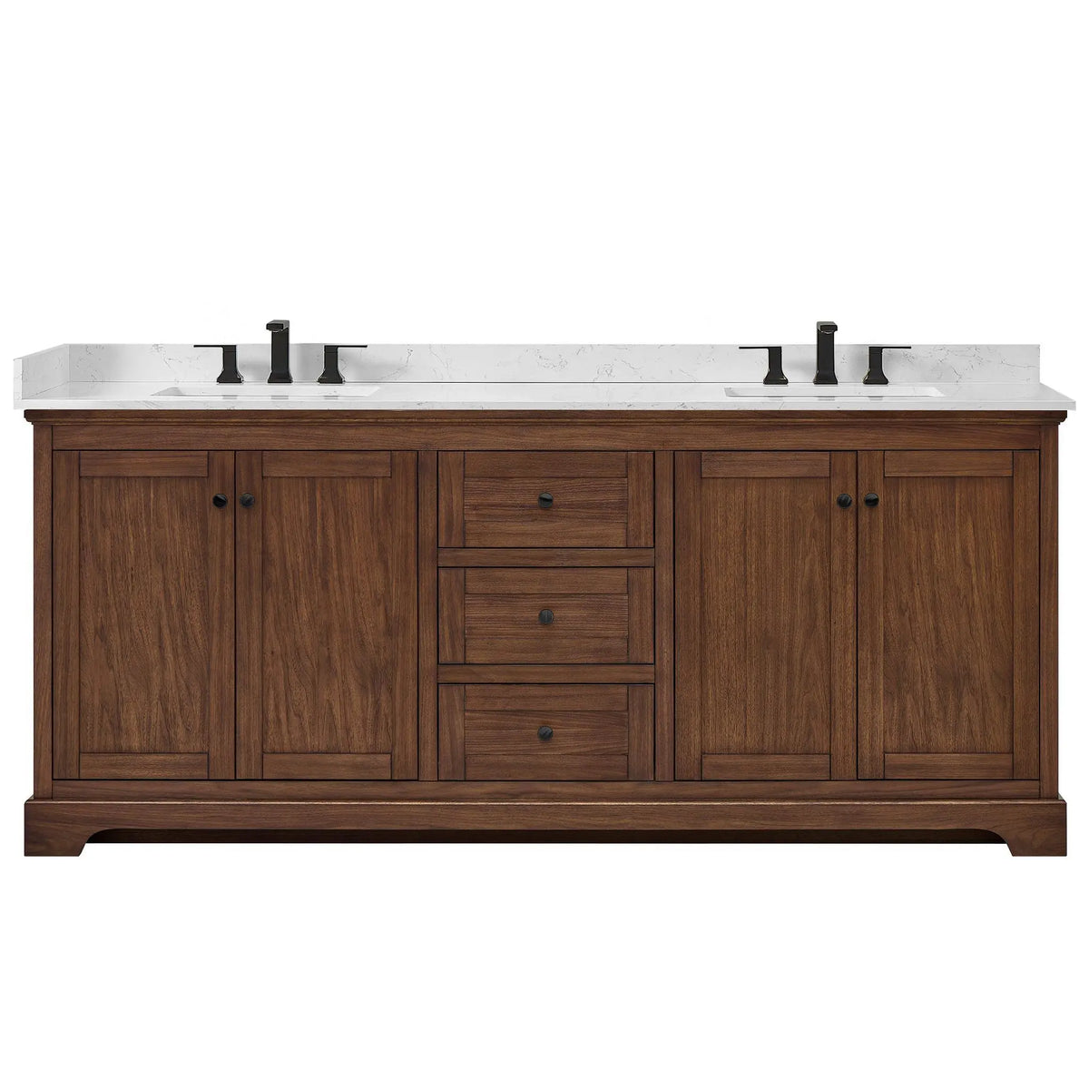 80" Avery Double Bathroom Vanity Dark Walnut Matte Black Trim by wyndham View 11