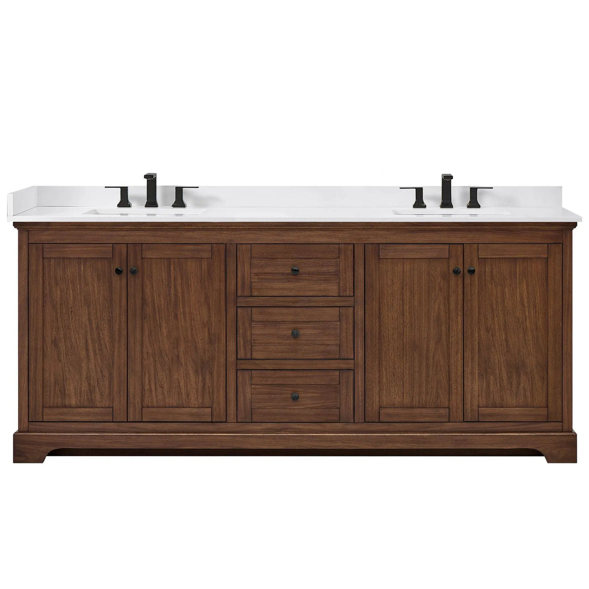 80" Avery Double Bathroom Vanity Dark Walnut Matte Black Trim by wyndham View 16