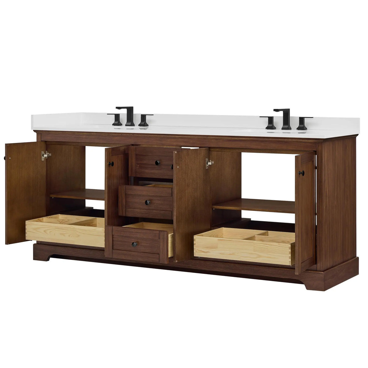 80" Avery Double Bathroom Vanity Dark Walnut Matte Black Trim by wyndham View 33