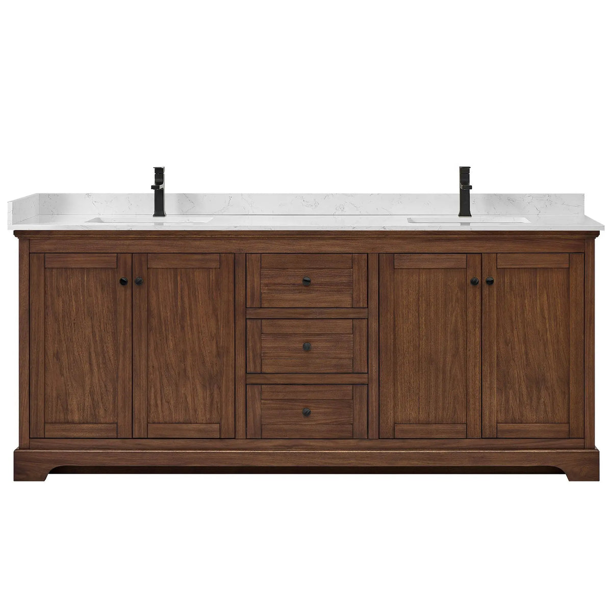 80" Avery Double Bathroom Vanity Dark Walnut Matte Black Trim by wyndham View 1