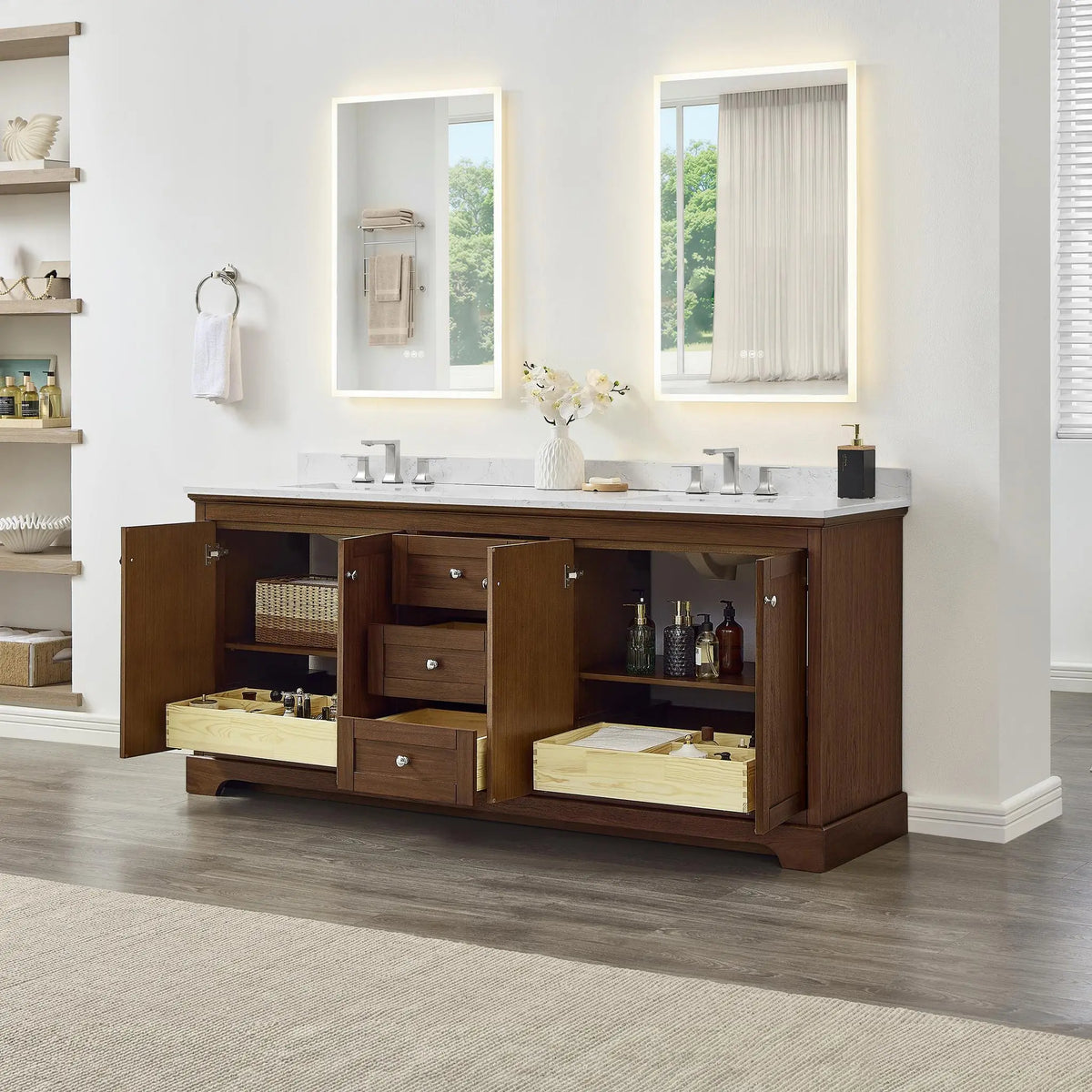 80" Avery Double Bathroom Vanity Dark Walnut Polished Chrome Trim by wyndham View 12