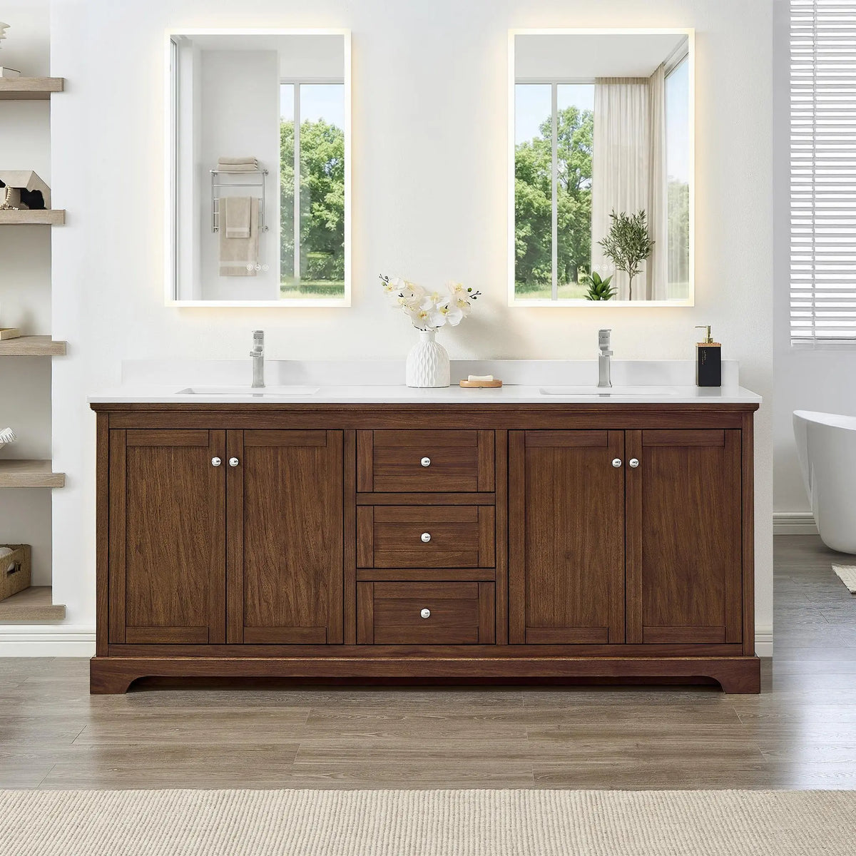 80" Avery Double Bathroom Vanity Dark Walnut Polished Chrome Trim by wyndham View 24