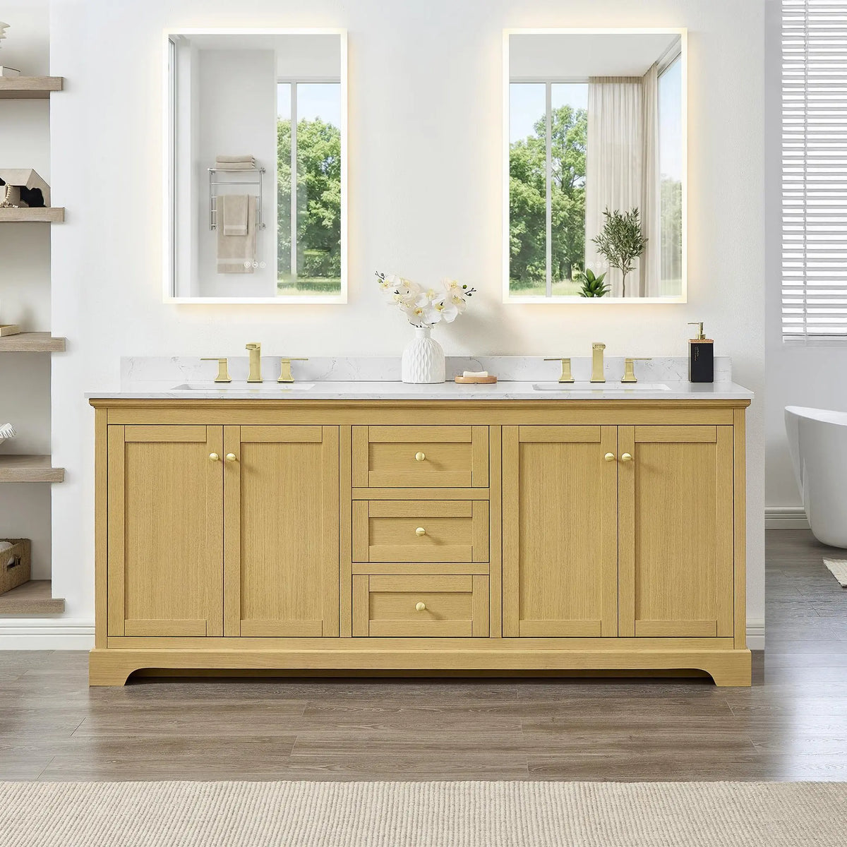 80" Avery Double Bathroom Vanity Honey Oak Brushed Gold Trim by wyndham View 9
